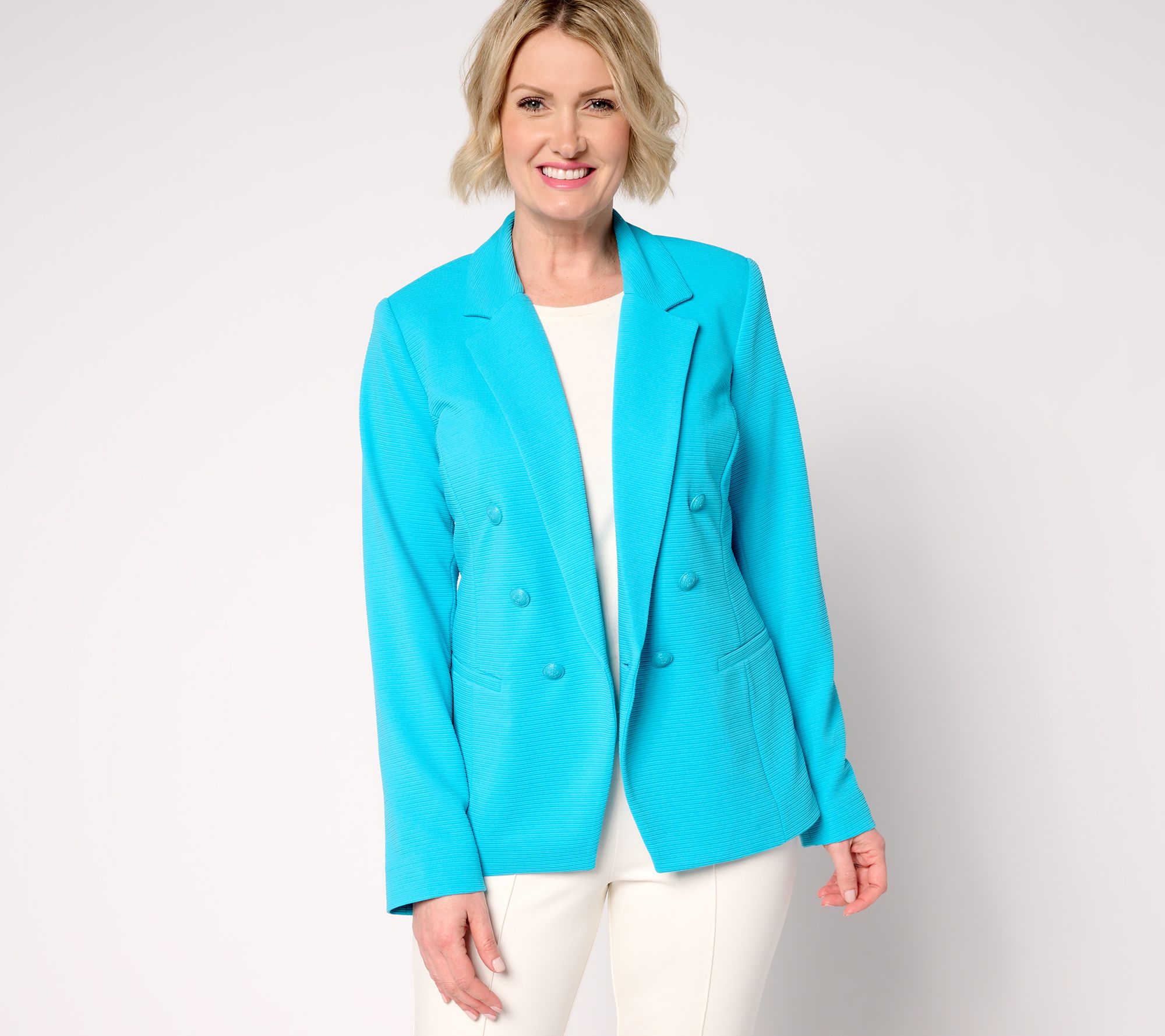GRAVER Susan Graver Petite Knit Ottoman Double Breasted Cutaway Blazer