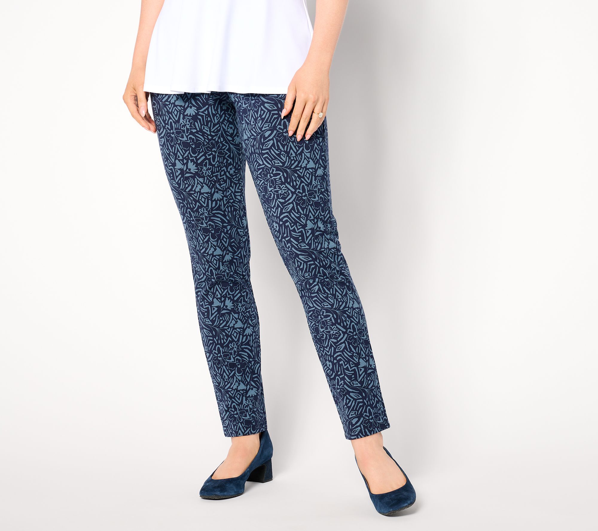"As Is" Susan Graver Petite Weekend Printed Premium Ava Slim Ankle Pant