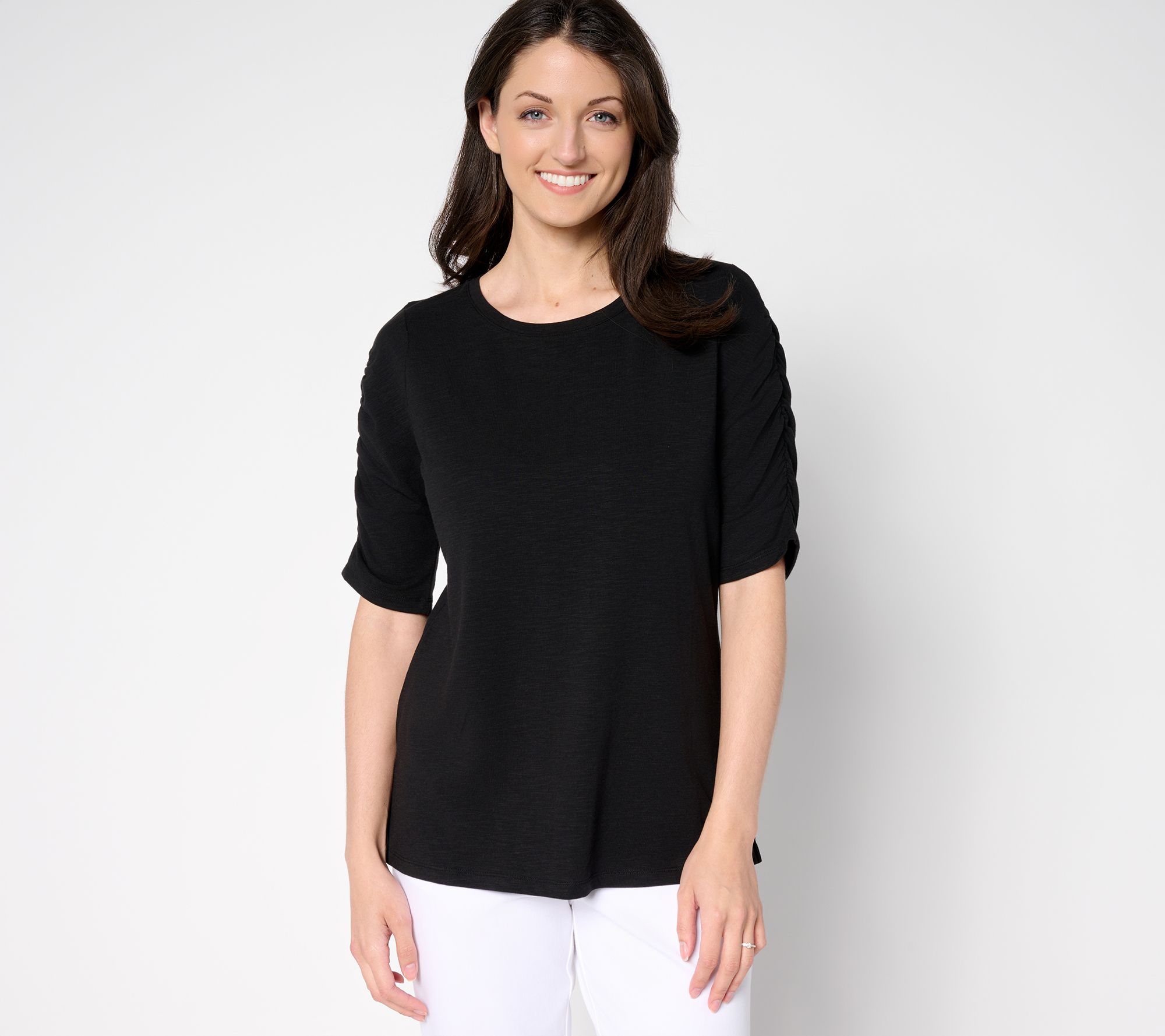 Belle by Kim Gravel Slub Knit Santorini Ruched Slv Top
