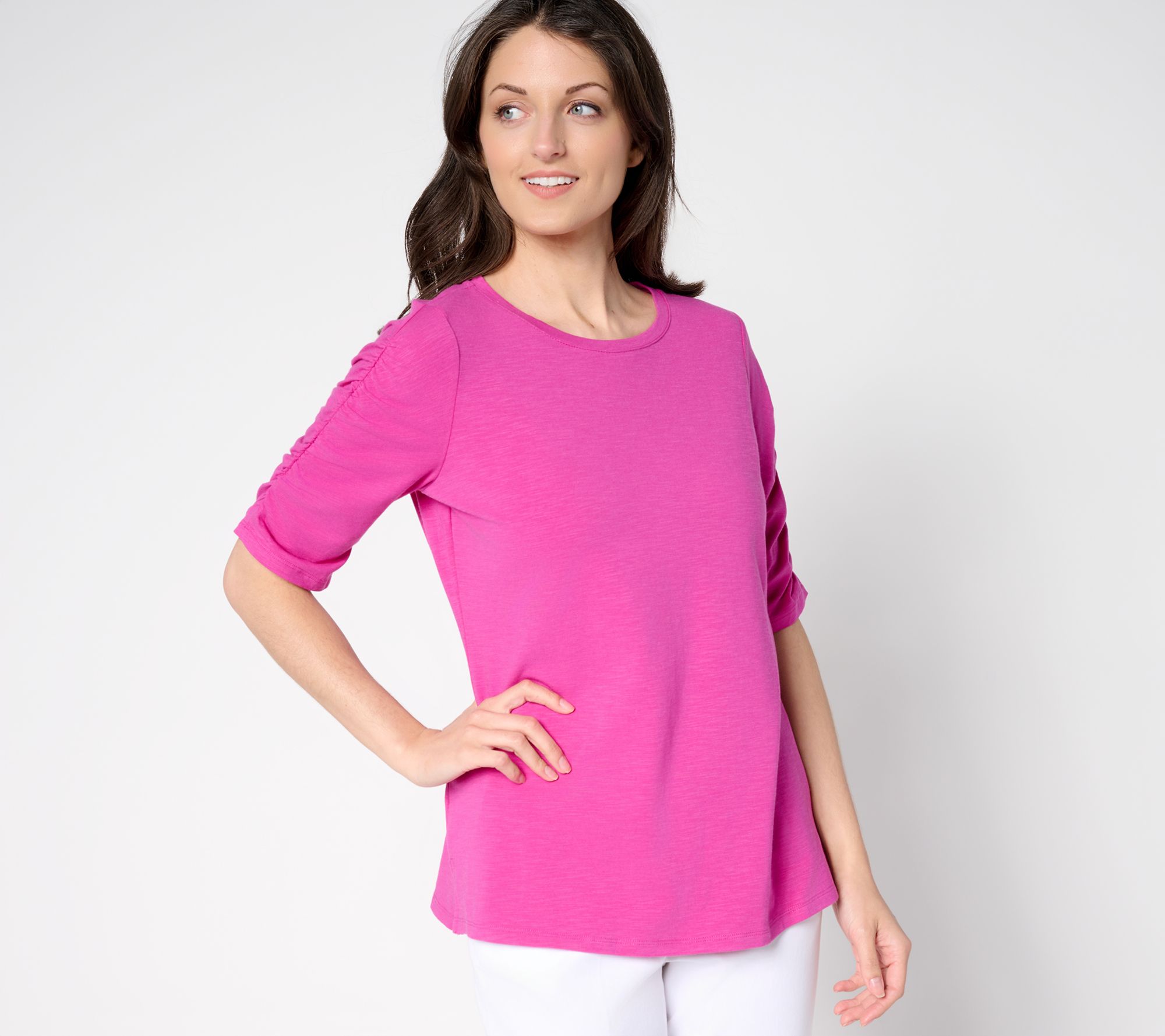 Belle by Kim Gravel Slub Knit Santorini Ruched Slv Top