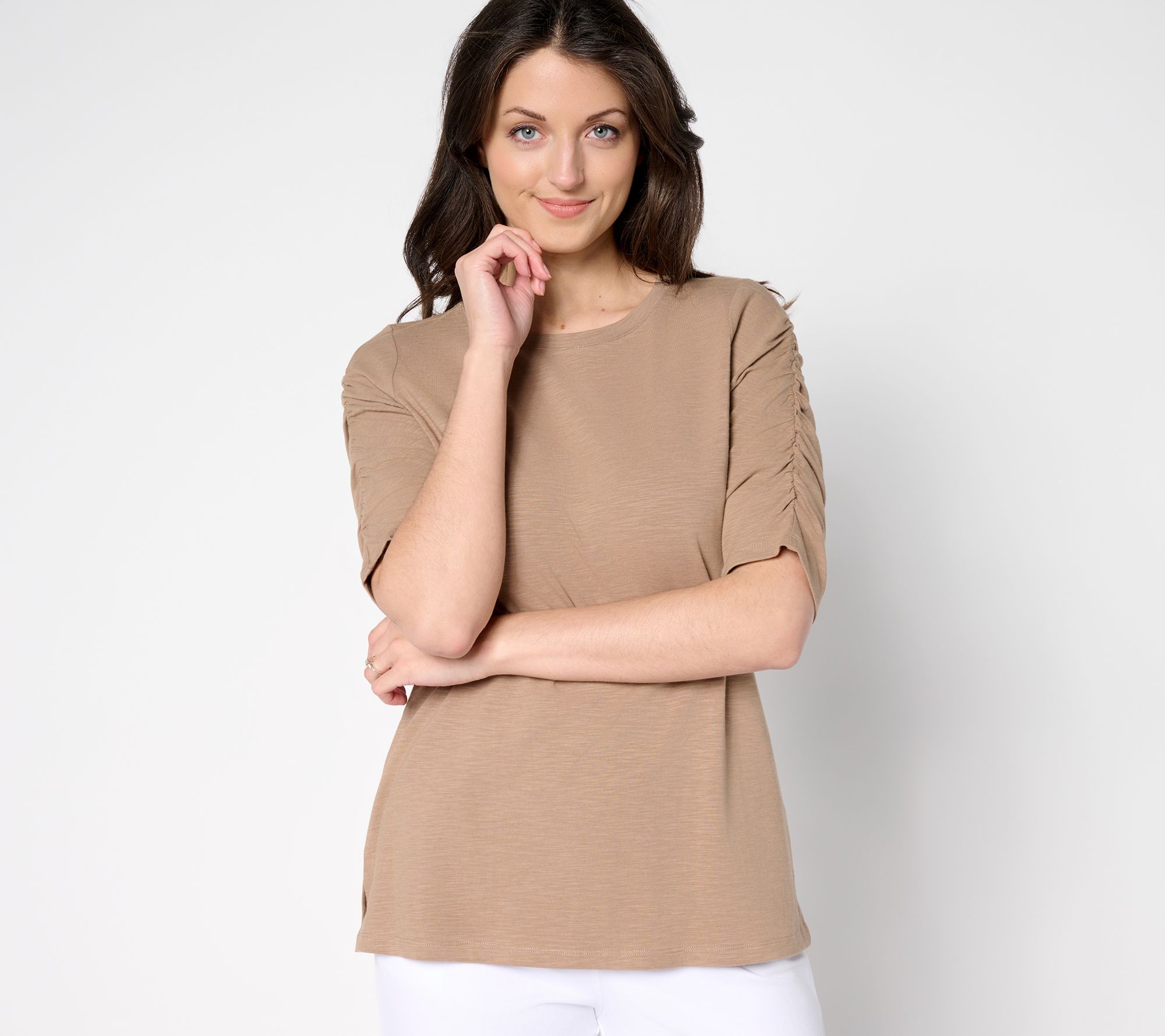 Belle by Kim Gravel Slub Knit Santorini Ruched Slv Top