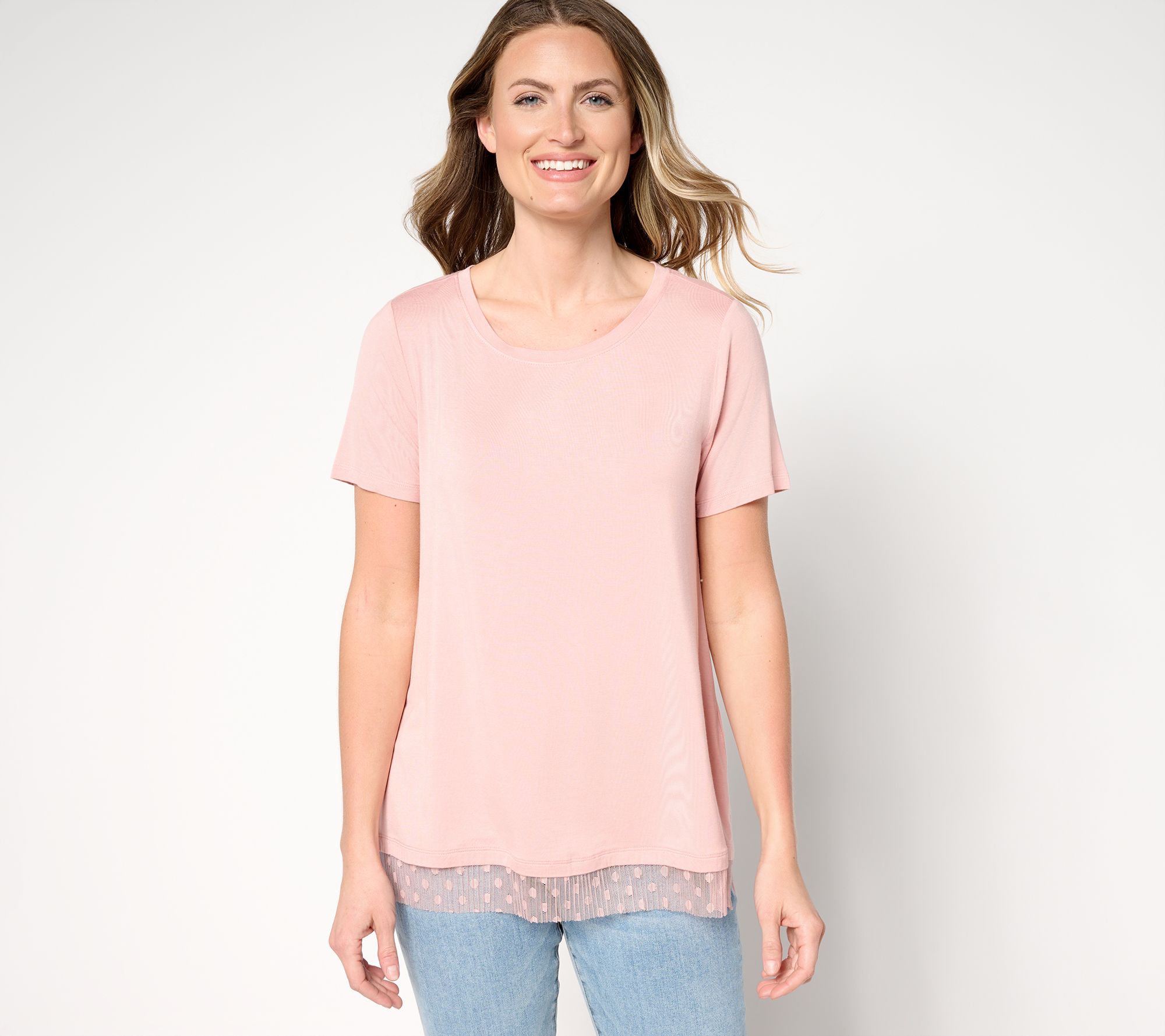 LOGO Layers by Lori Goldstein Short Sleeve Tee with Mesh Hem
