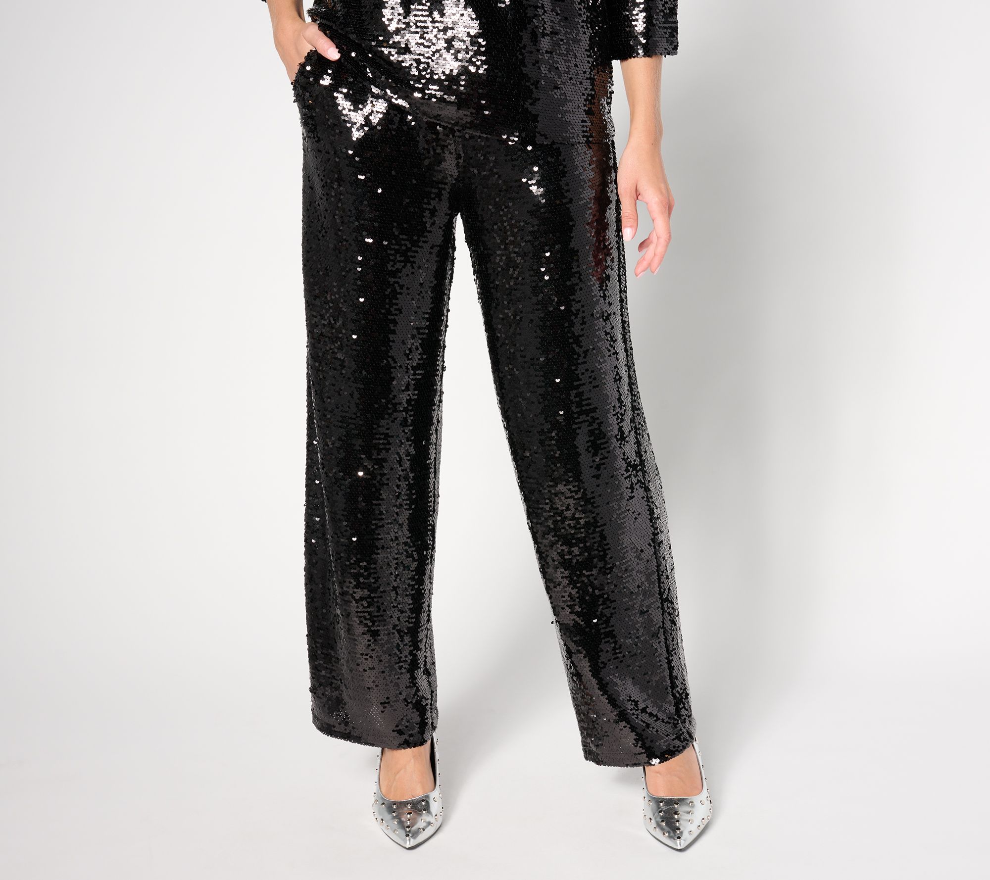 "As Is" by Stacy London Regular Sequin Ankle Wide Leg Pant