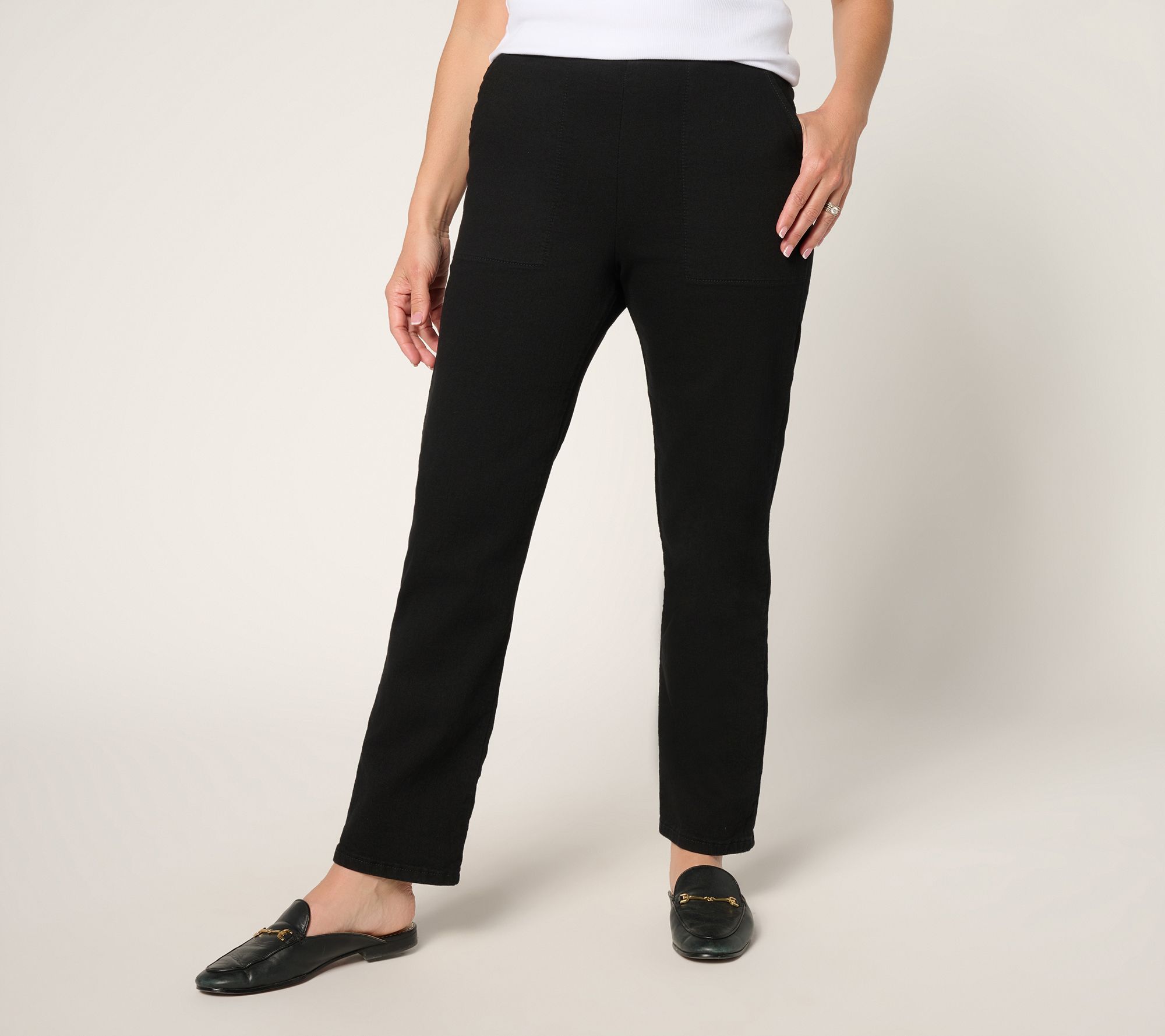 Denim & Co. Regular Black Flat Front Wide Leg Ankle Pant
