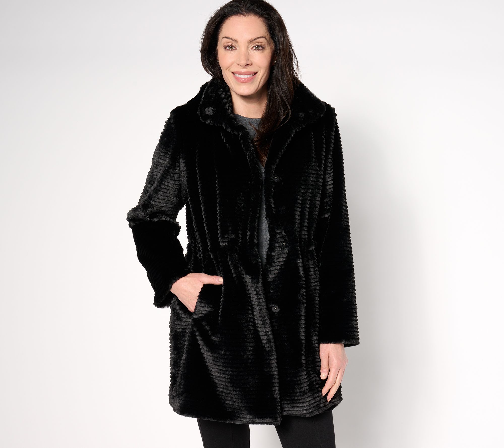 "As Is" Dennis Basso Petite Faux Mink Anorak Jacket with Hood