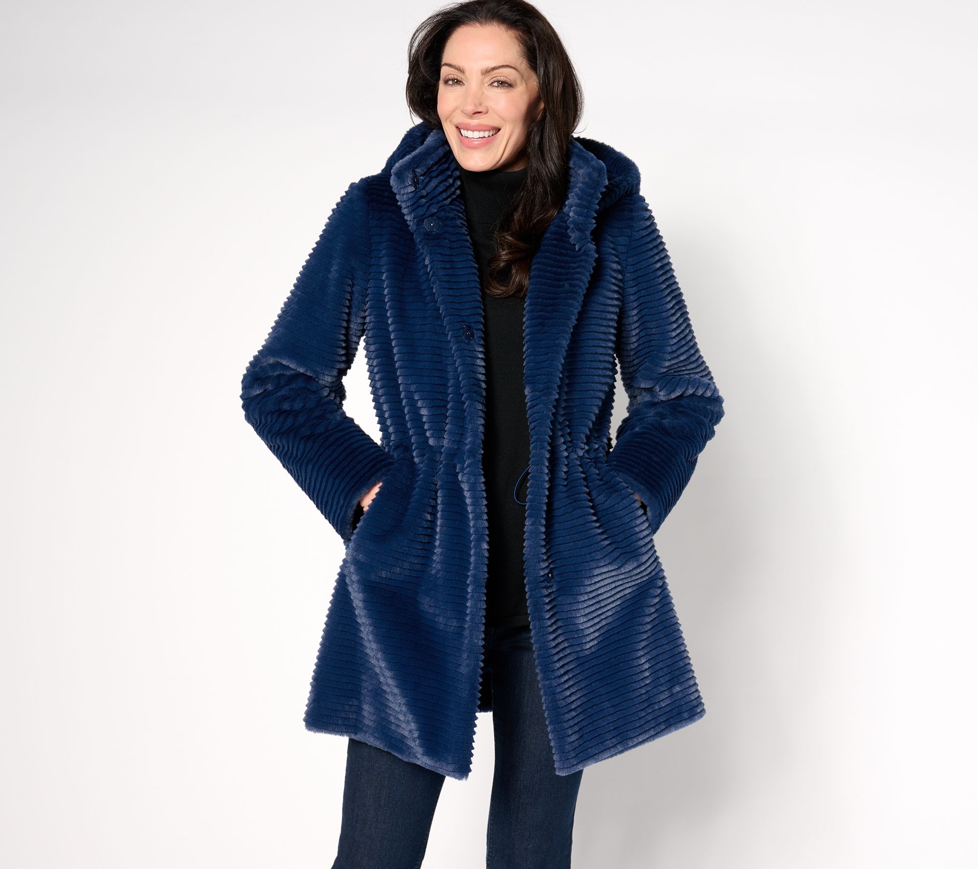 "As Is" Dennis Basso Petite Faux Mink Anorak Jacket with Hood