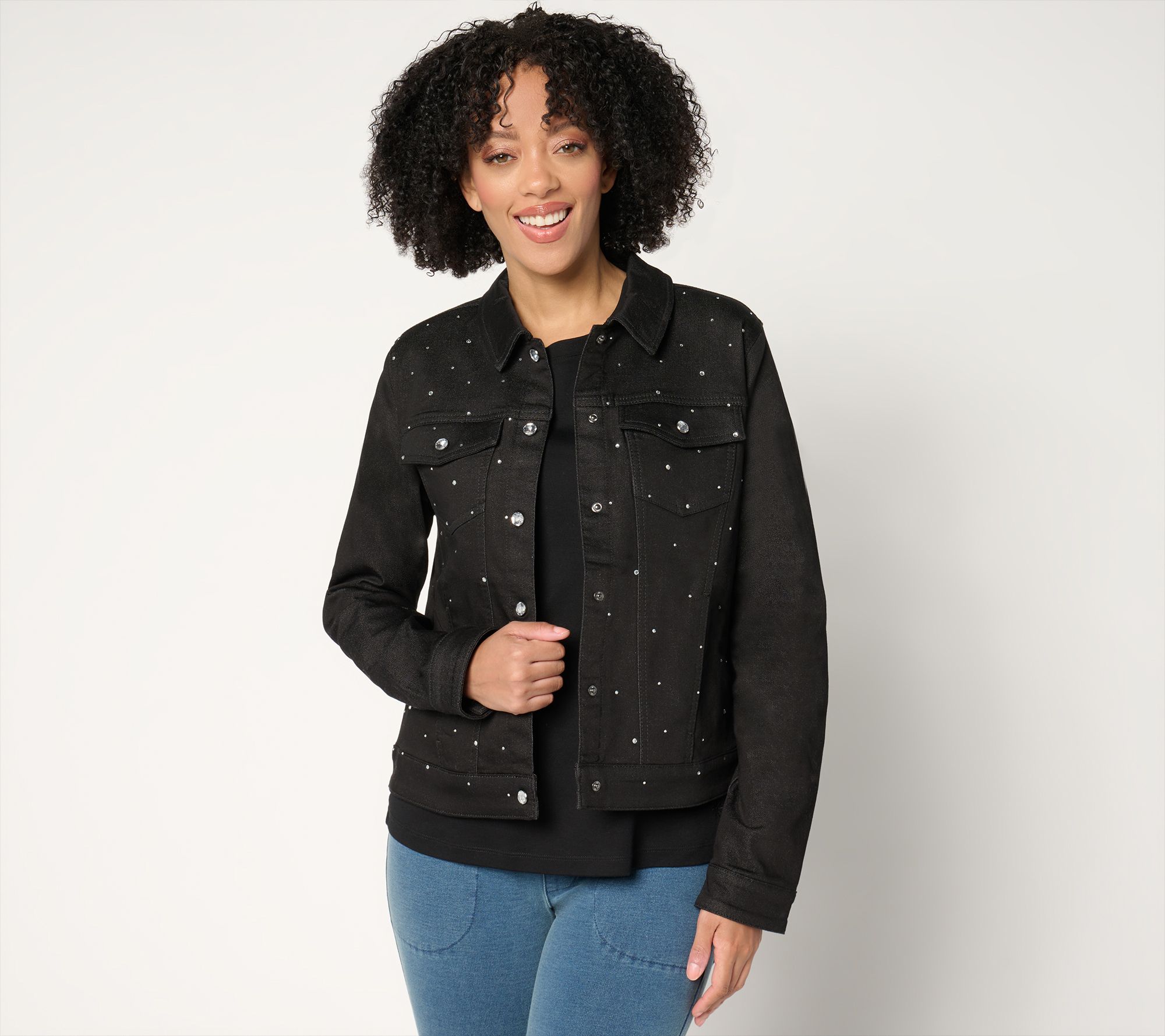 "As Is" Quacker Factory Sparkle and Shine Denim Jeanne Jacket