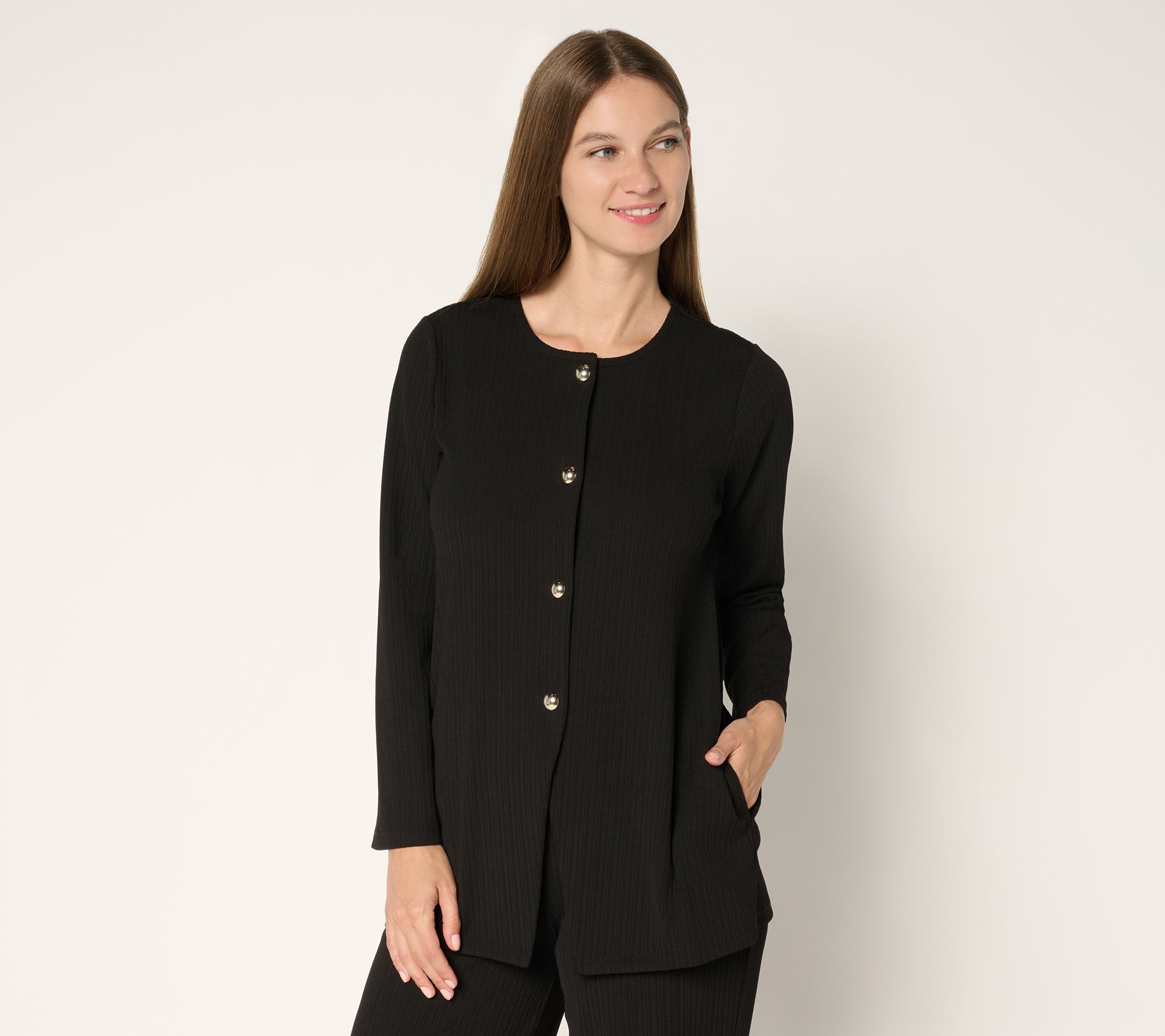 Susan Graver Regular Rib Knit Button Front Cardigan