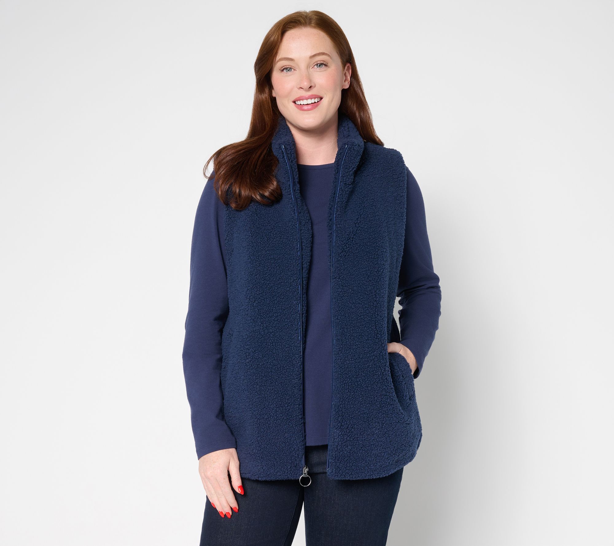 Susan Graver Weekend Regular Knit Boucle Zip Front Vest