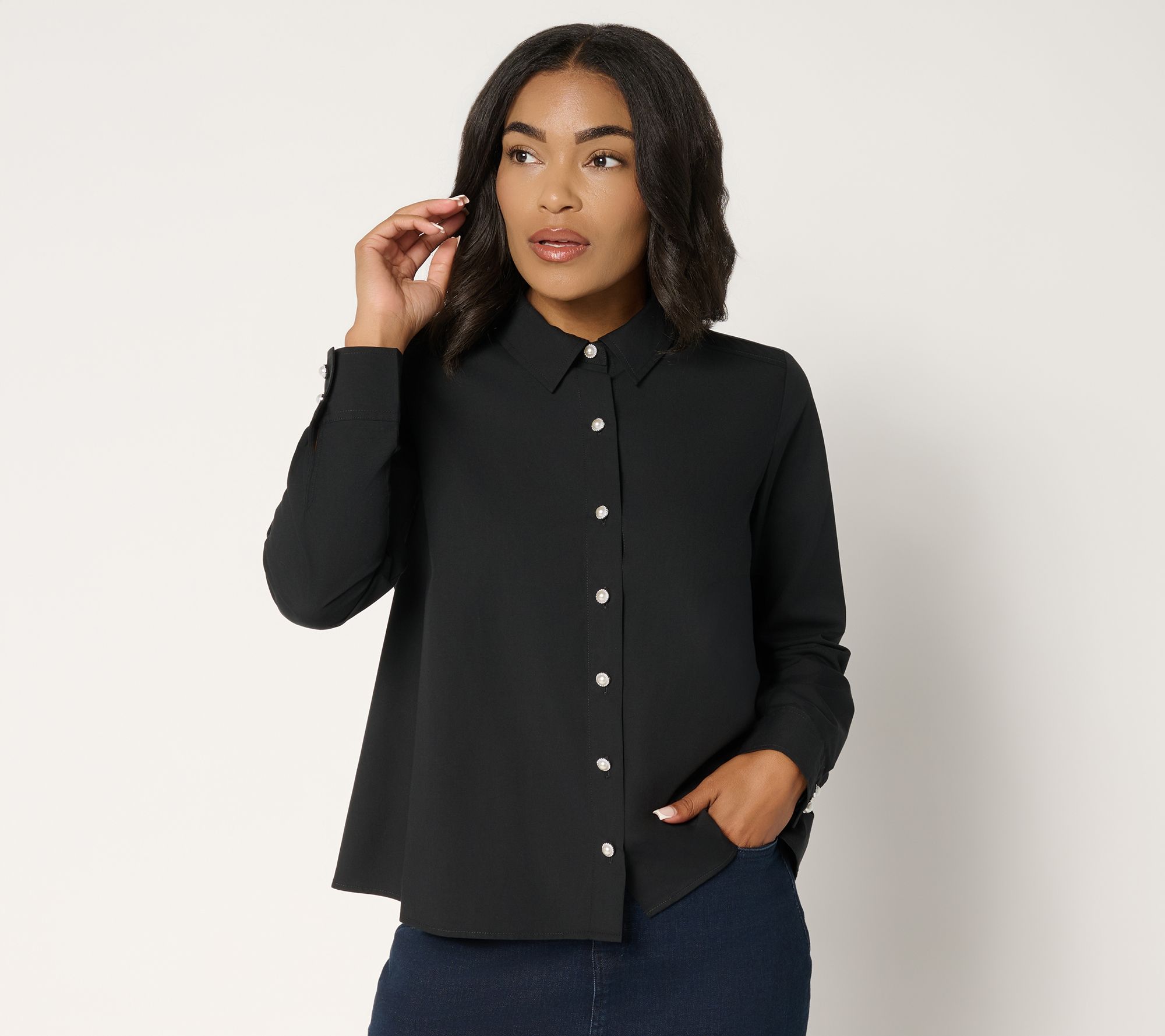Attitudes by Renee Poplin Pearl Button Button Down Top