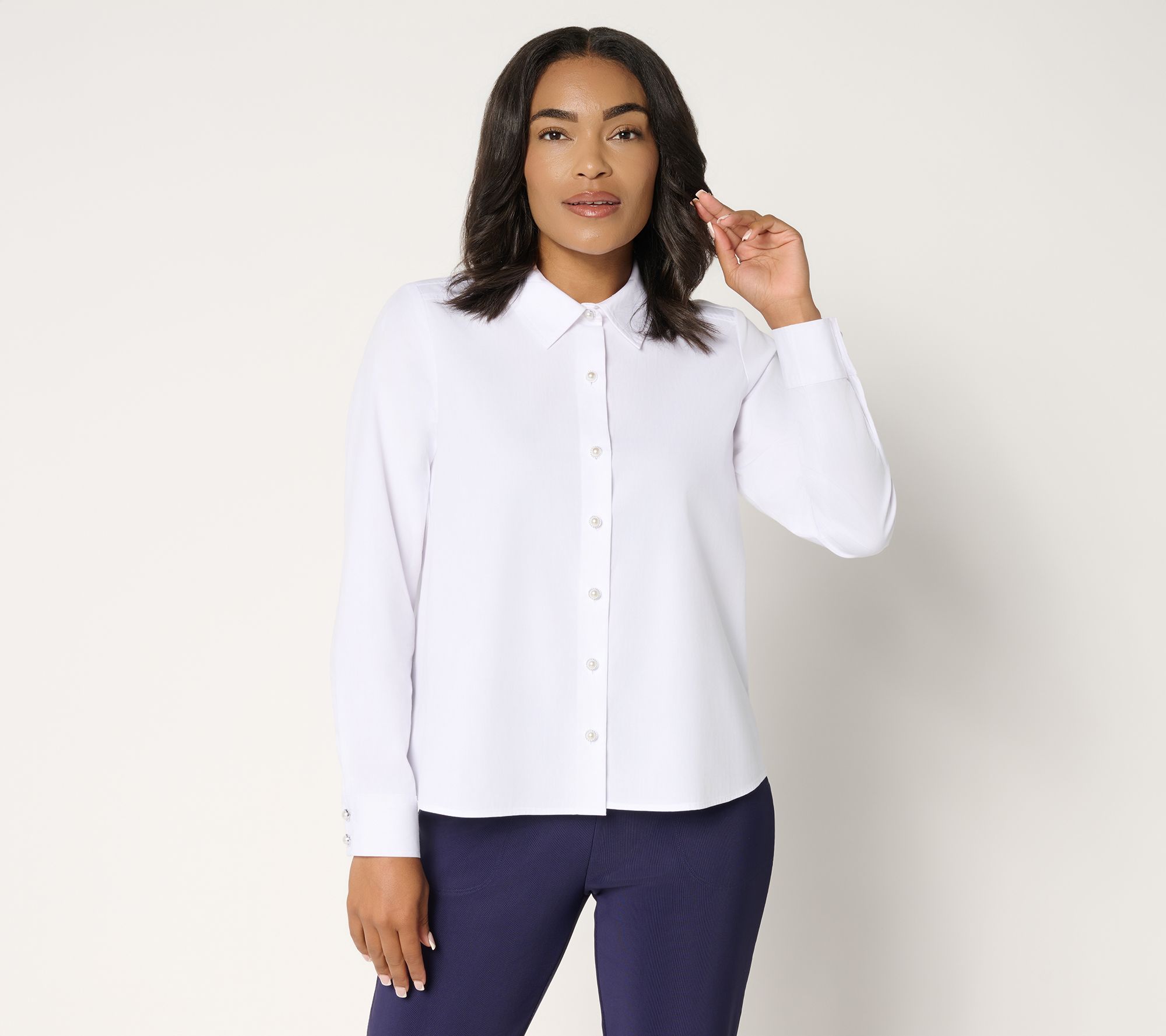 Attitudes by Renee Poplin Pearl Button Button Down Top