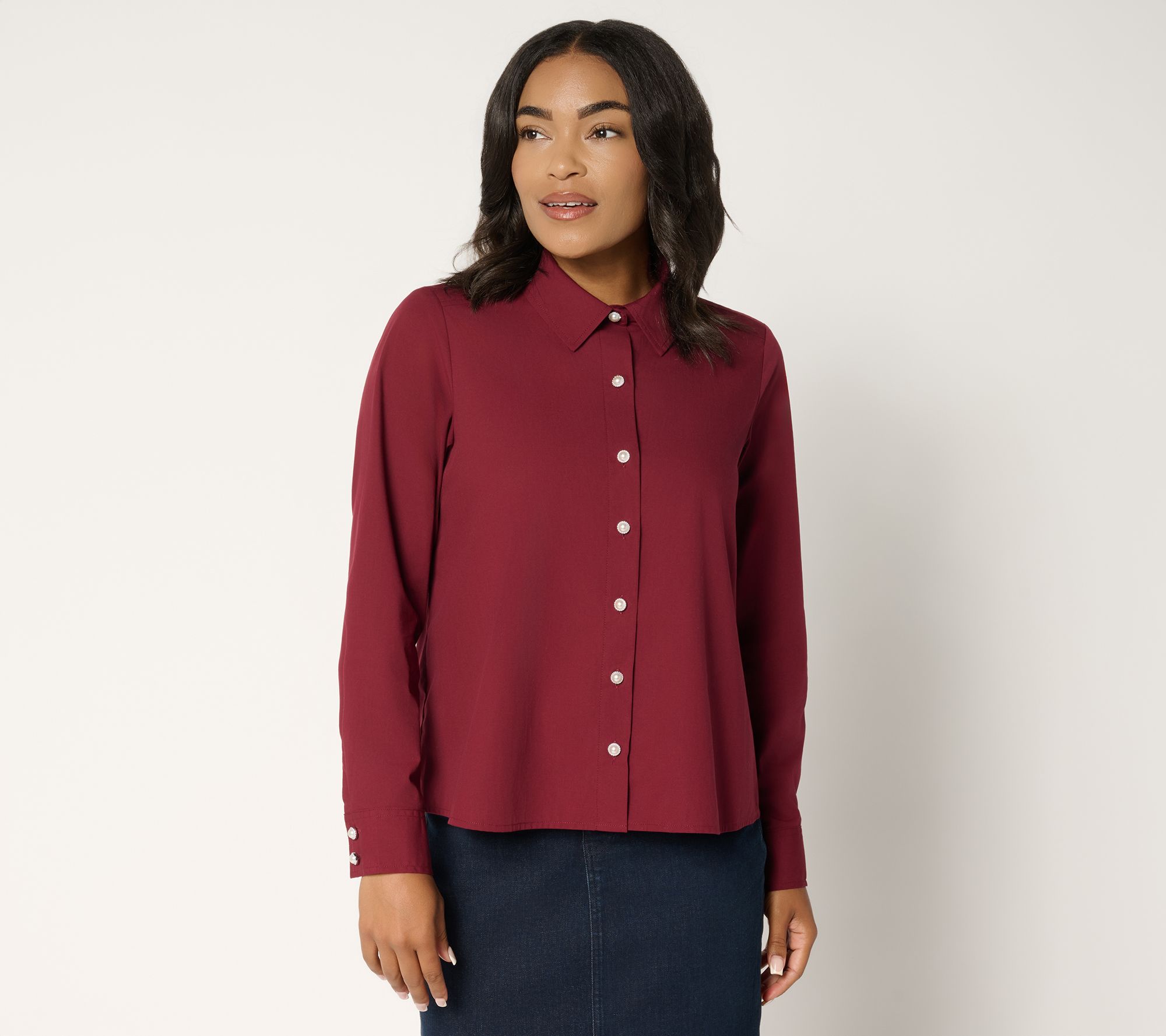 Attitudes by Renee Poplin Pearl Button Button Down Top