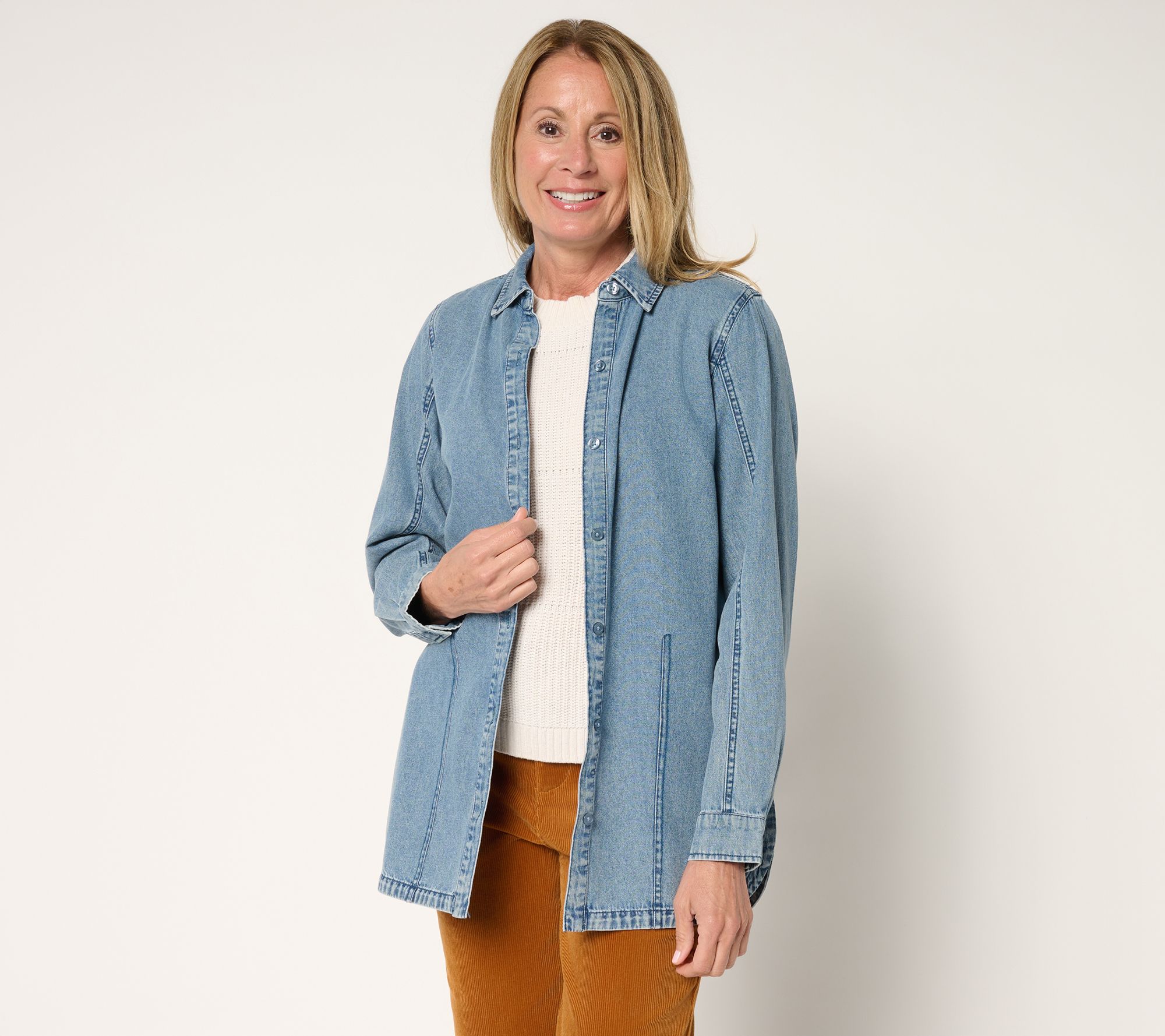 Joan Rivers Vintage Wash Classic Cotton Denim Shirt - QVC.com