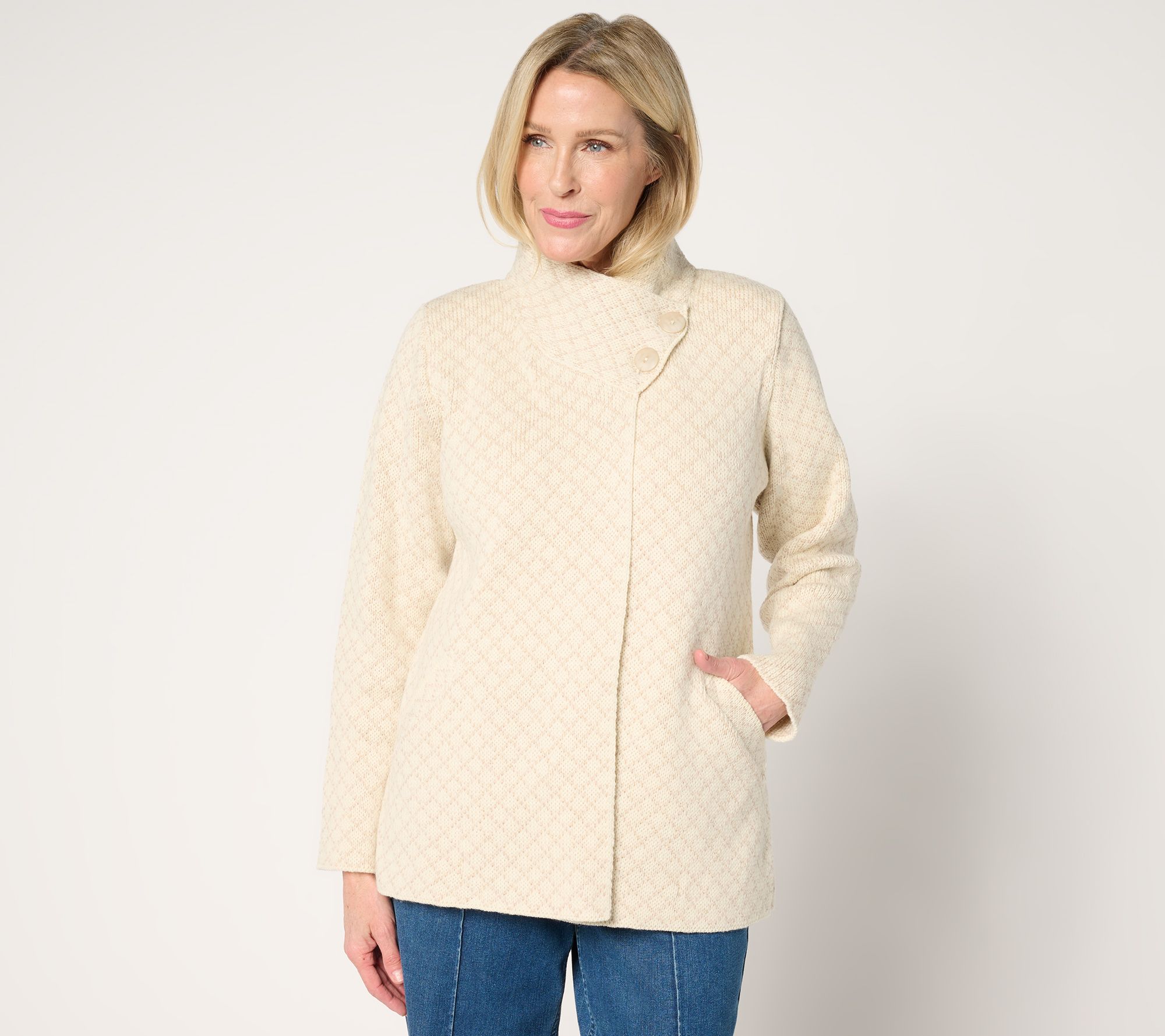 "As Is" Aran Crafts Merino Wool Jacquard Two-Button Cardigan