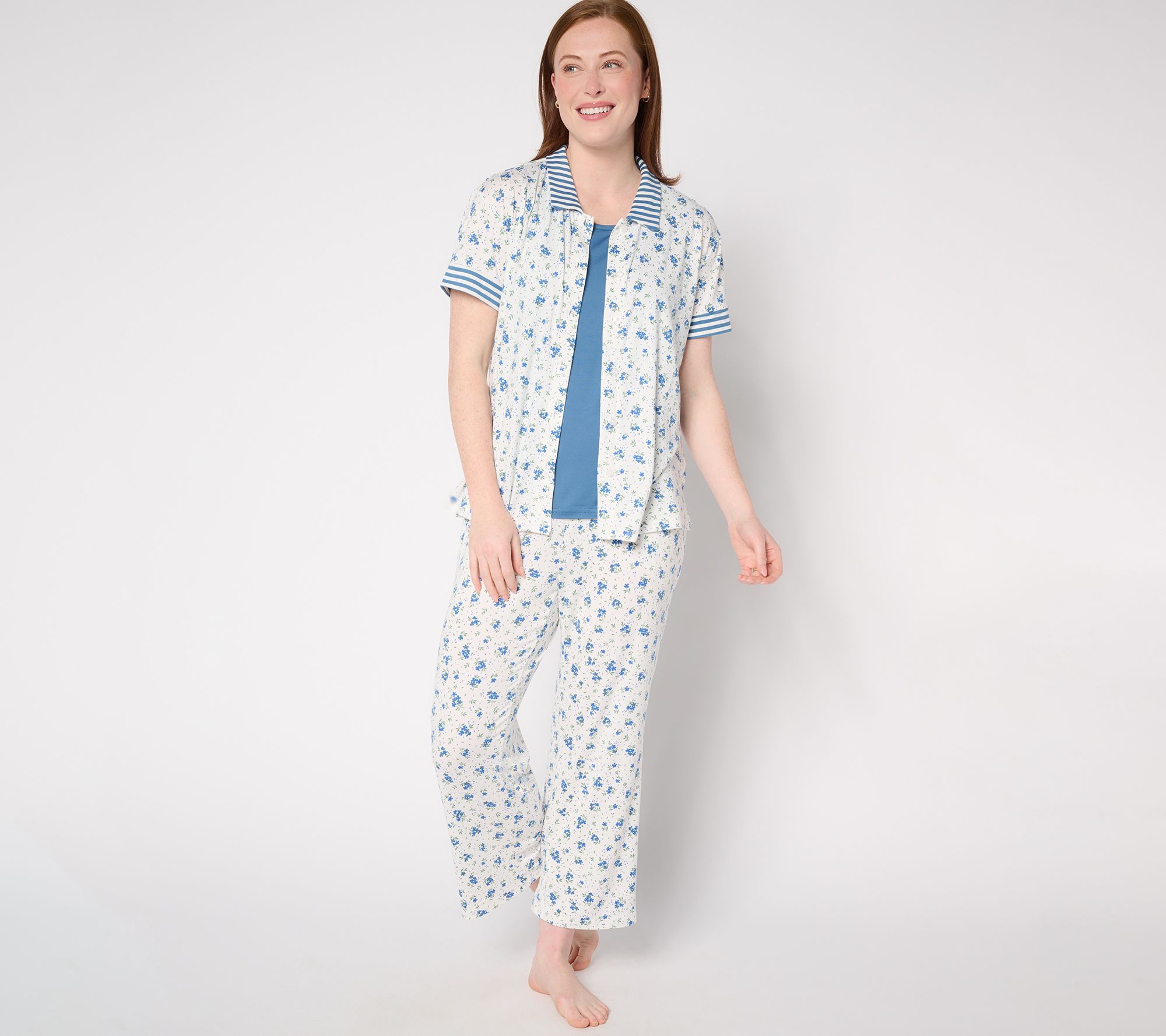 "As Is" MUK LUKS Tall Cloud Knit Button Up, Tank & Crop Pant PJ Set