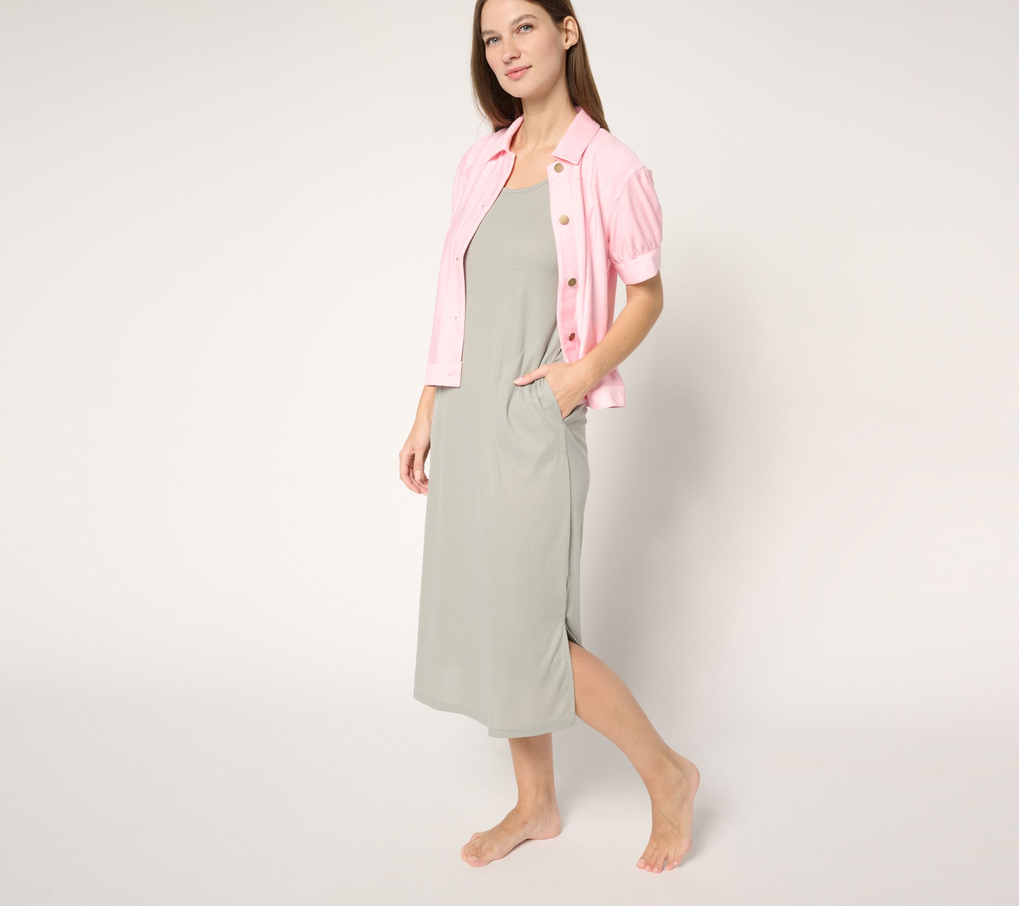 "As Is" MUK LUKS Stretch Faux Denim Topper & Rib Knit Dress