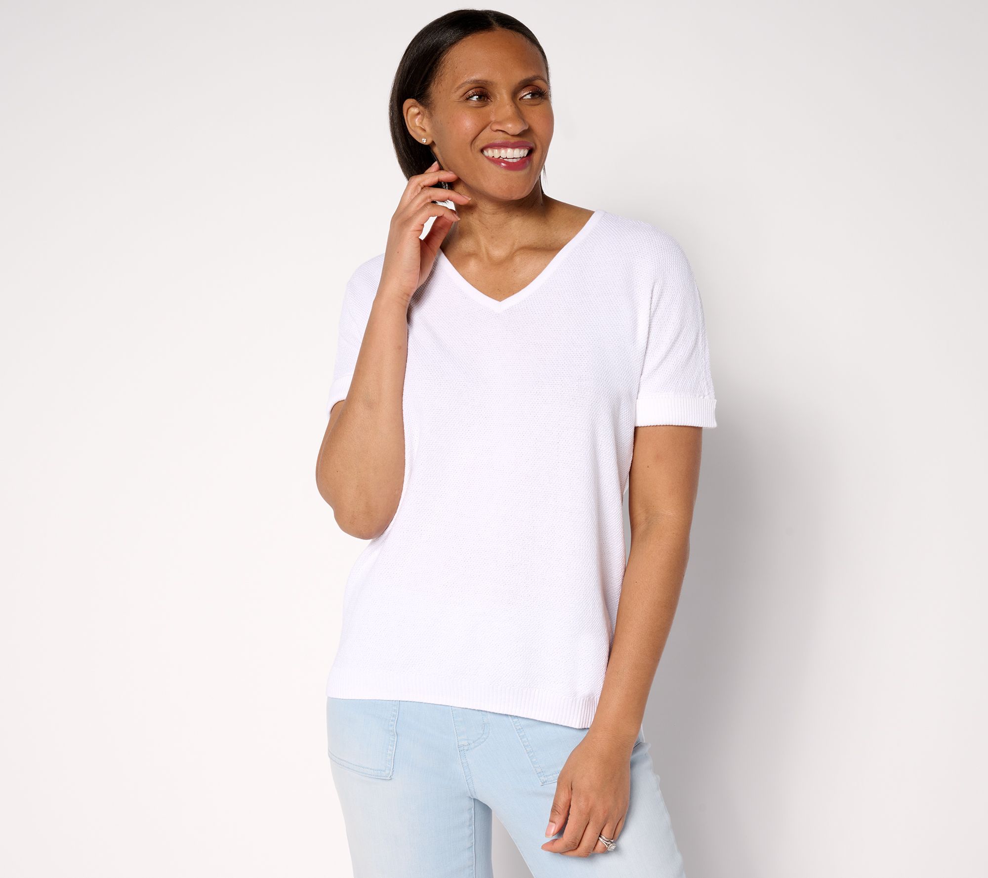 "As Is" Belle by Kim Gravel Harbor Island Short Sleeve Cuffed Sweater