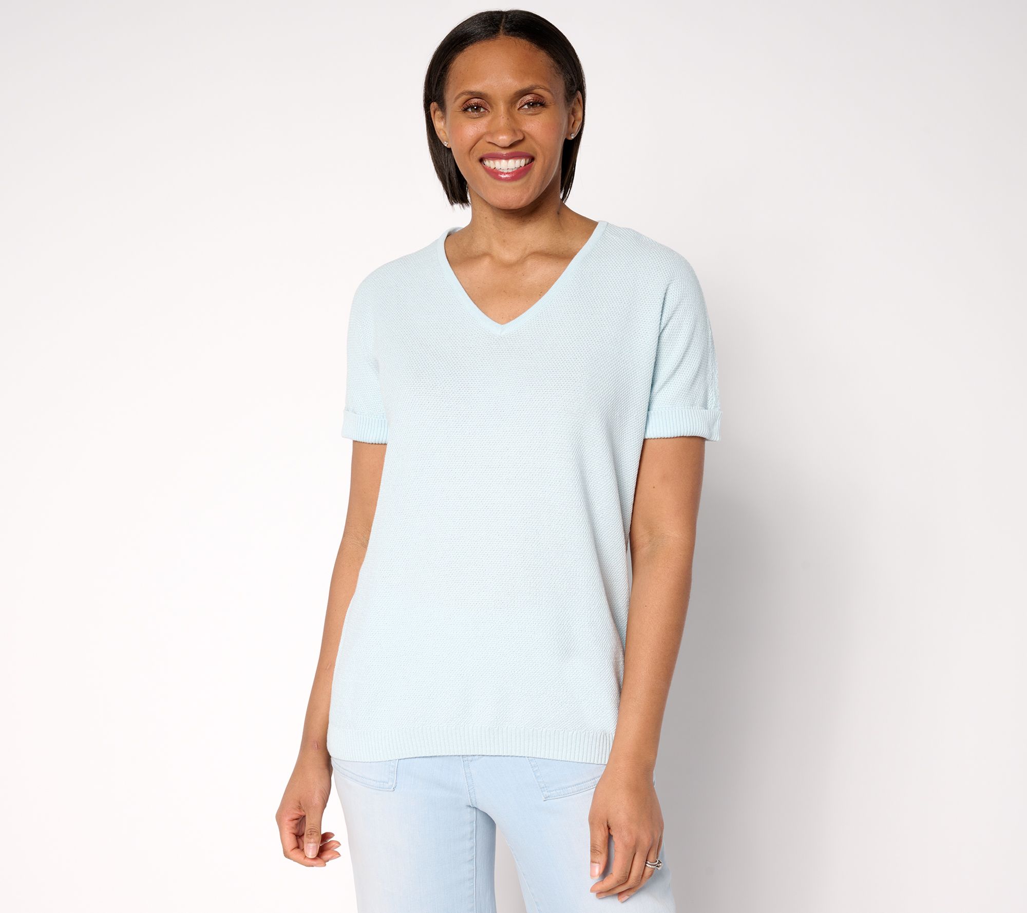 "As Is" Belle by Kim Gravel Harbor Island Short Sleeve Cuffed Sweater