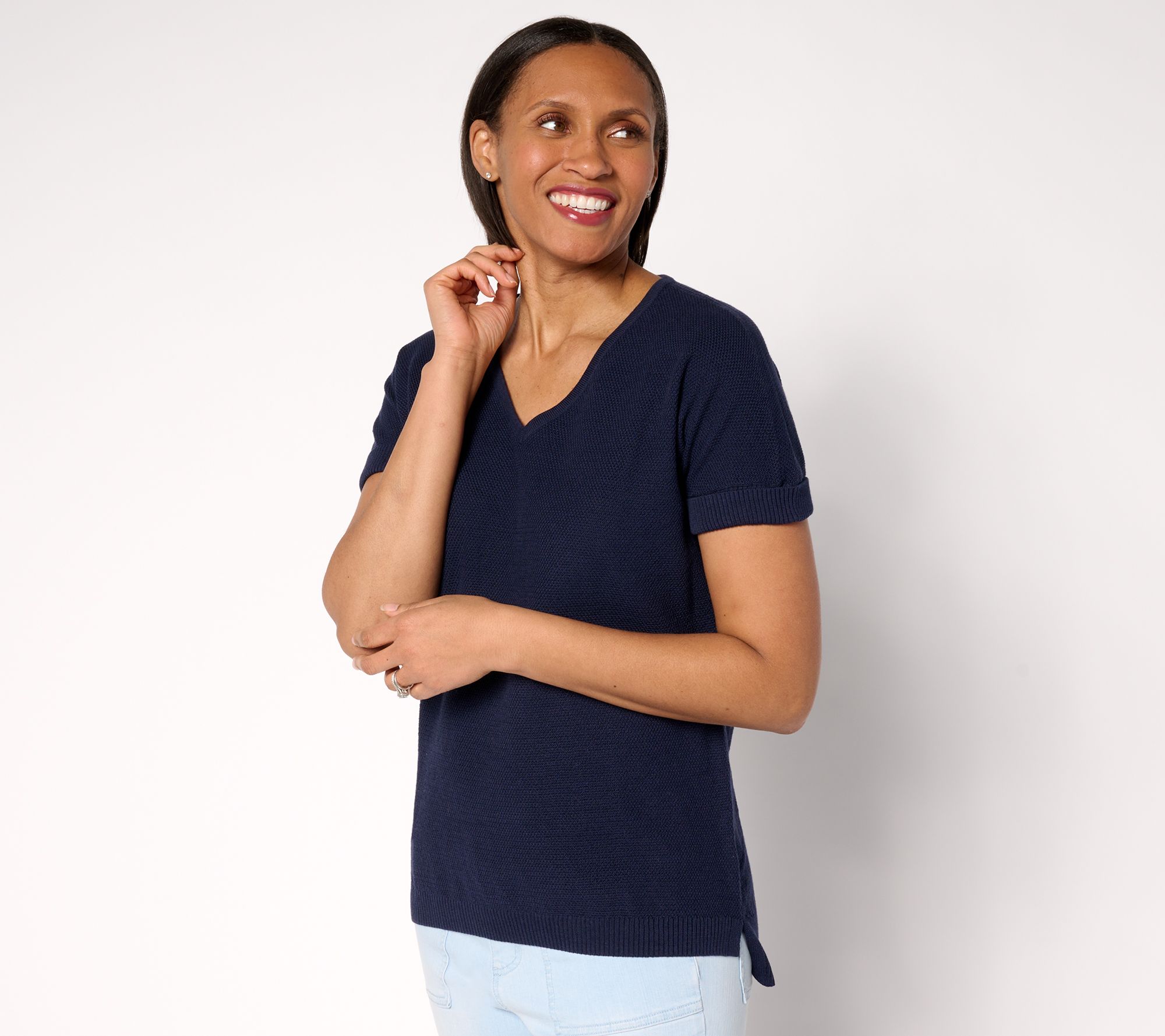 "As Is" Belle by Kim Gravel Harbor Island Short Sleeve Cuffed Sweater