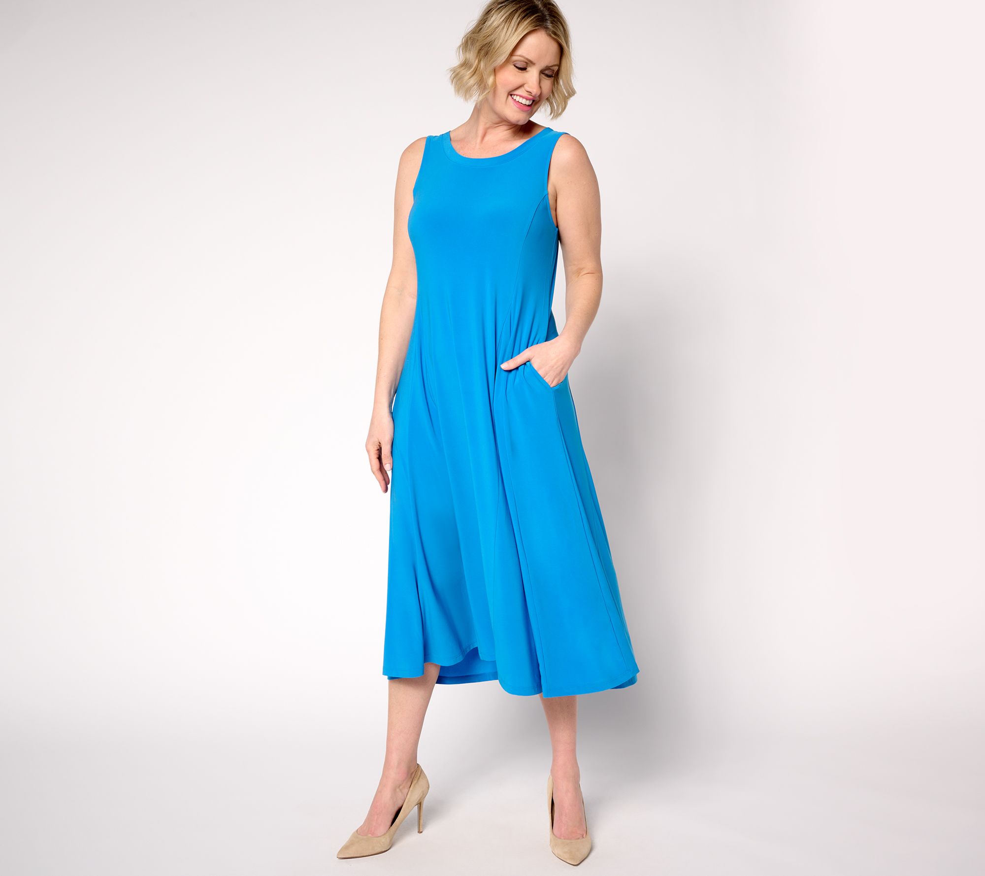 "As Is" Women with Control Regular Como Jersey Godet MidiDress