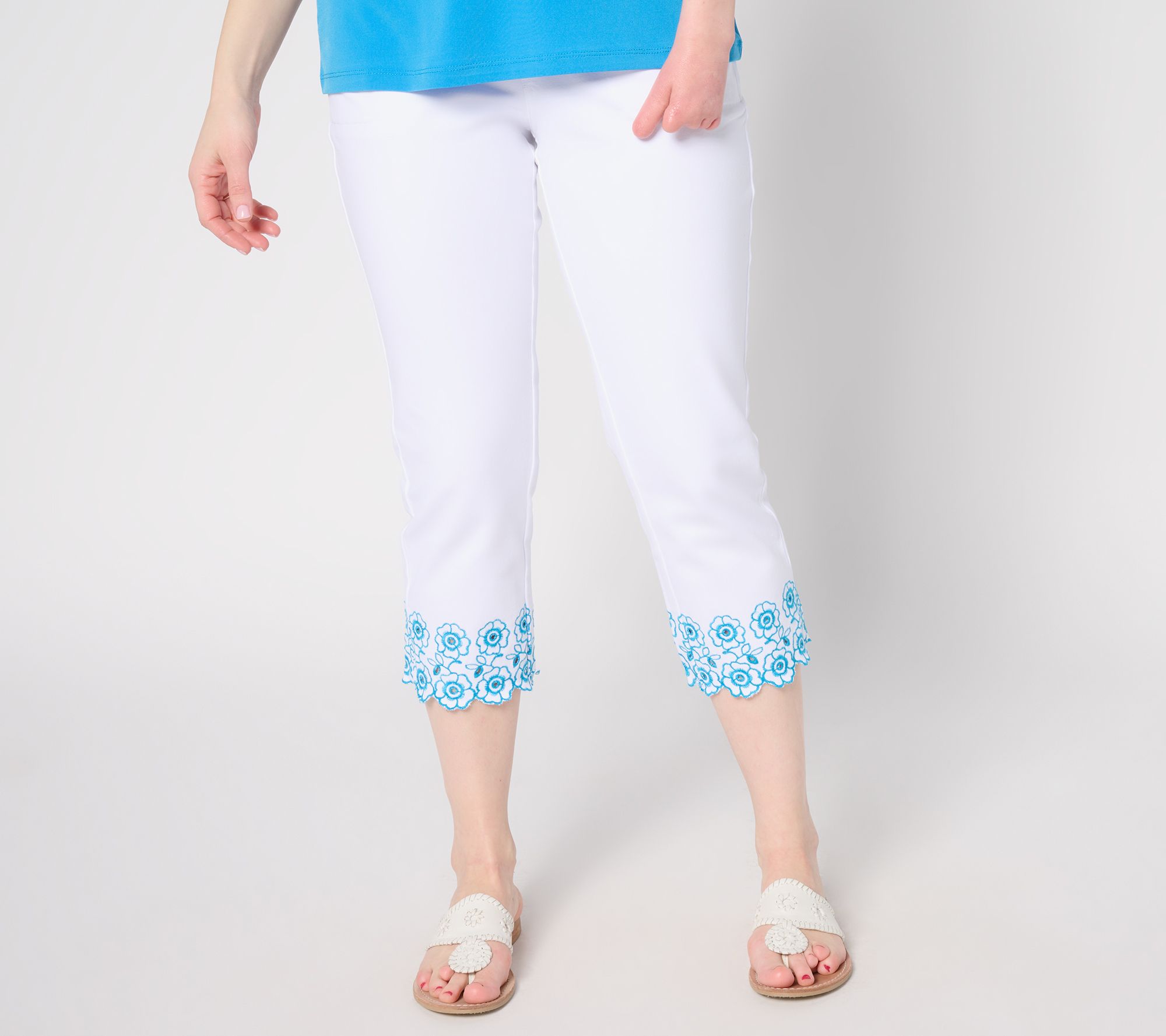 "As Is" Quacker Factory DreamJeannes Petunia Scallop 23" Crop Pant