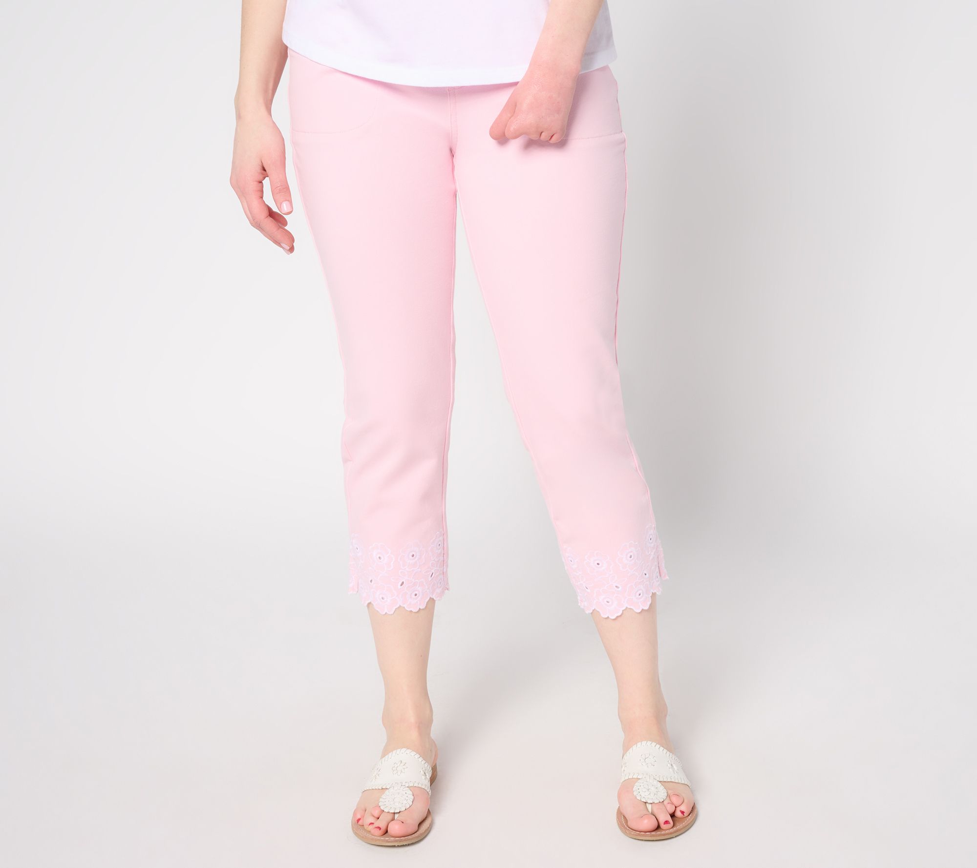 "As Is" Quacker Factory DreamJeannes Petunia Scallop 23" Crop Pant