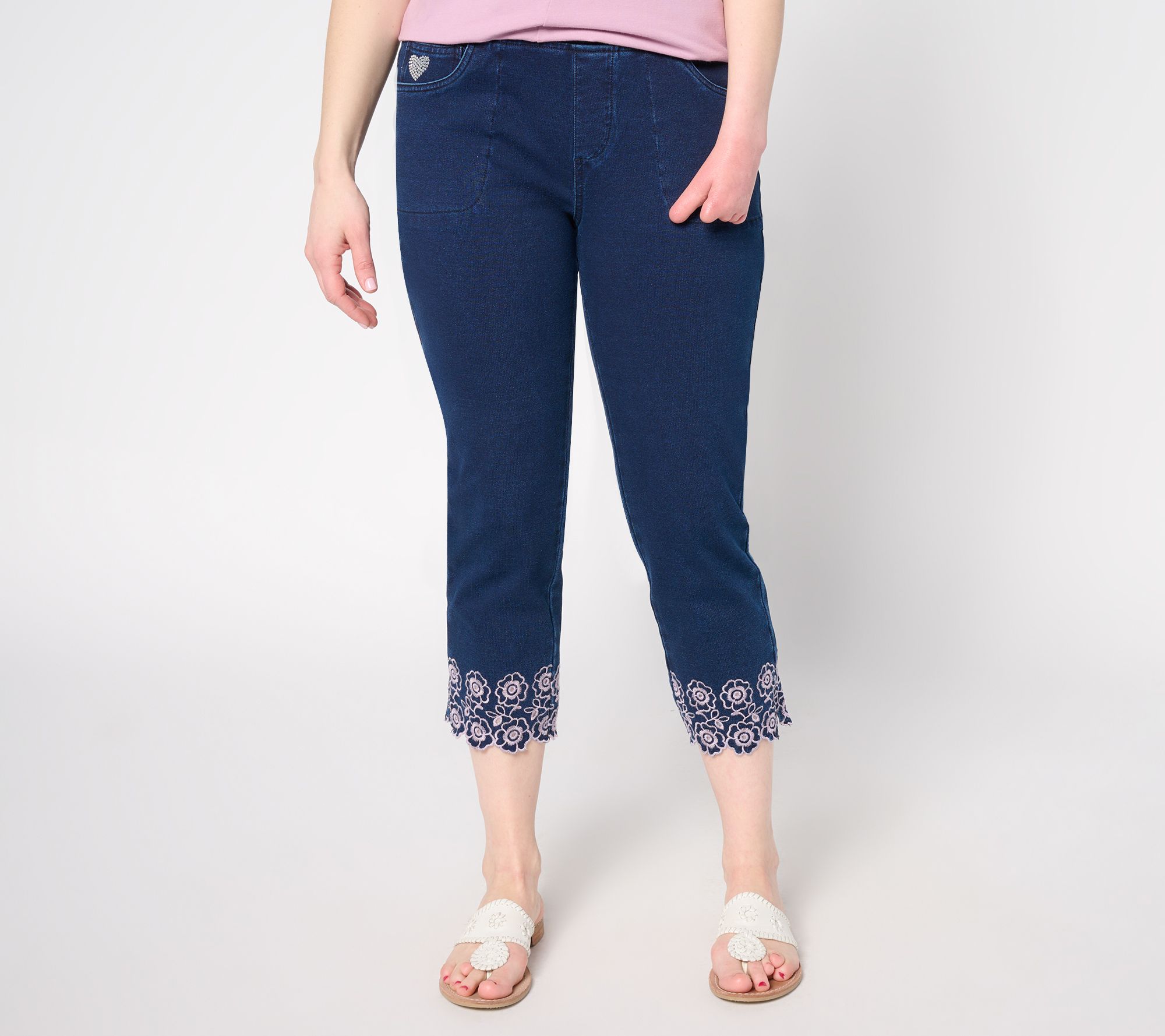 "As Is" Quacker Factory DreamJeannes Petunia Scallop 23" Crop Pant