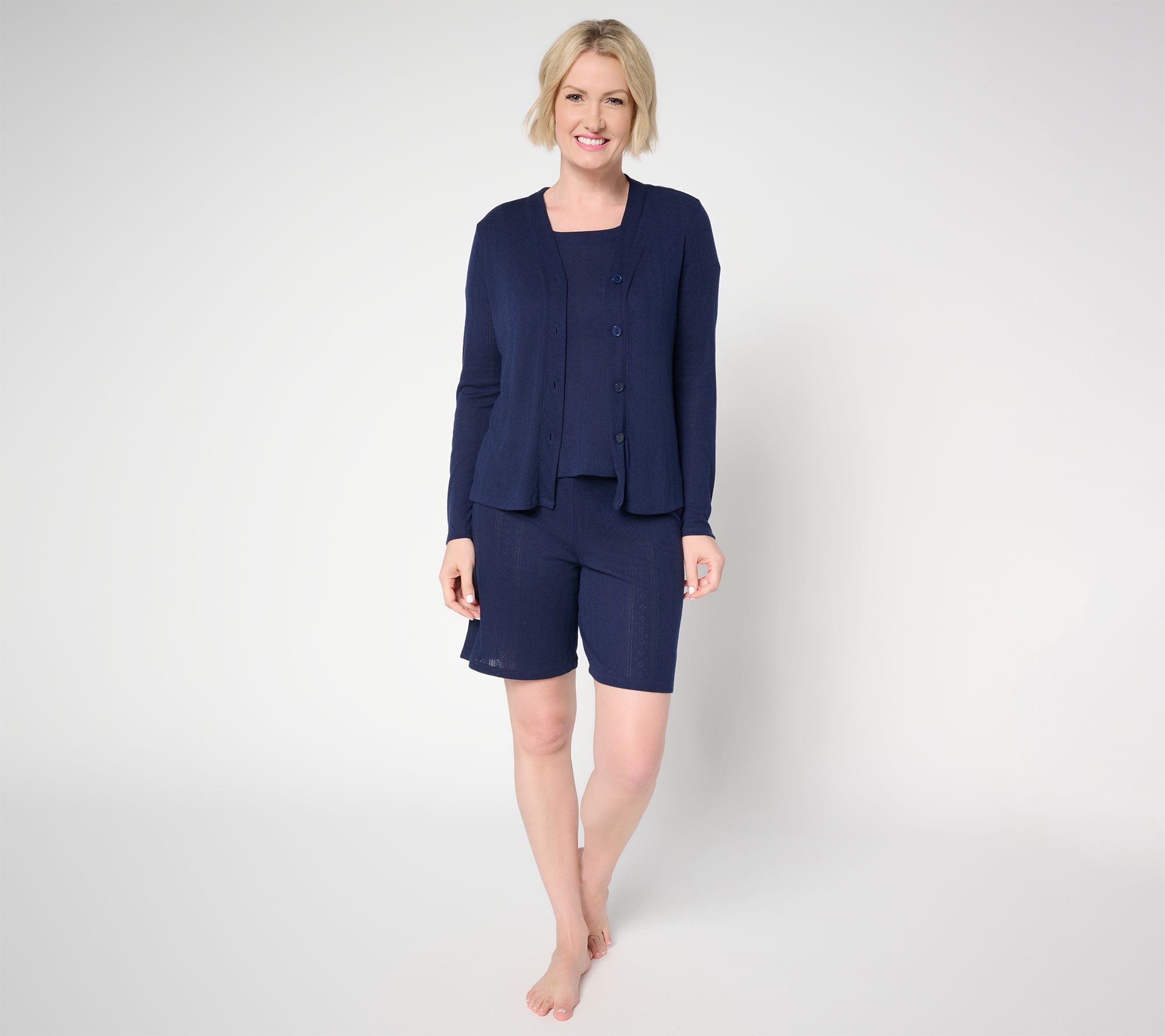 "As Is" Sunday Brunch Pointelle Cardi Tee, & Short Lounge Set