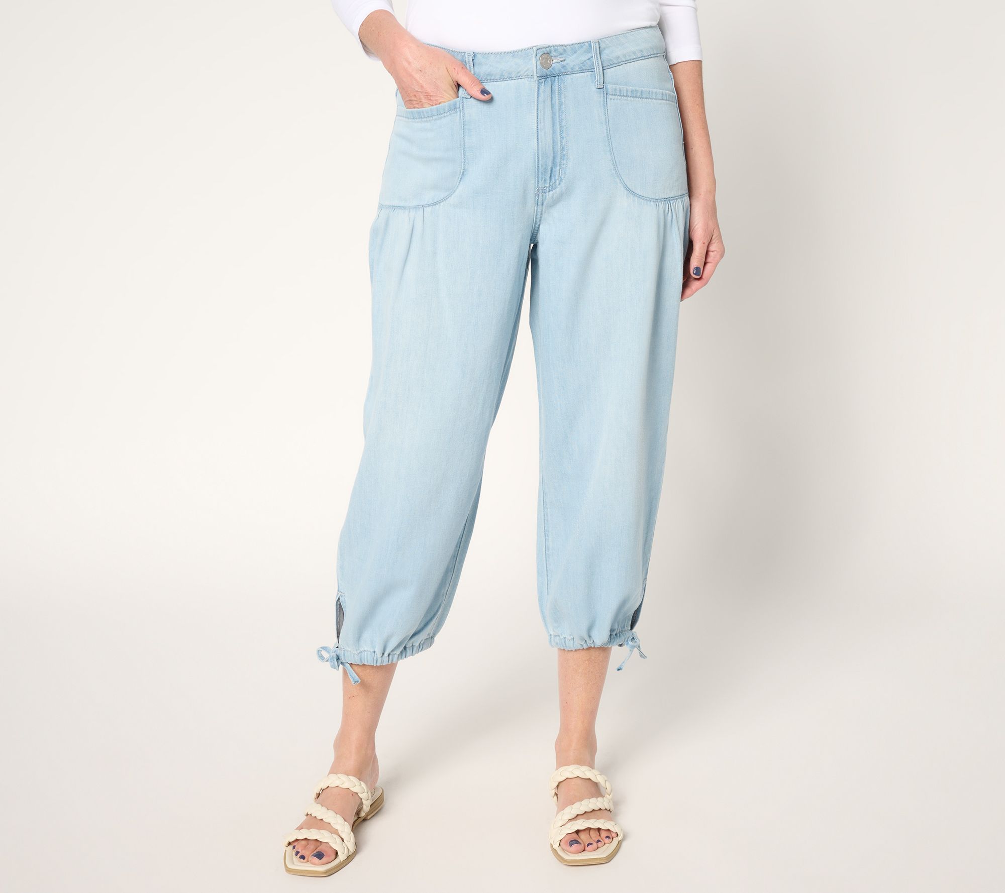 "As Is" LOGO by Lori Goldstein Reg Cotton Chambray Crop Pants
