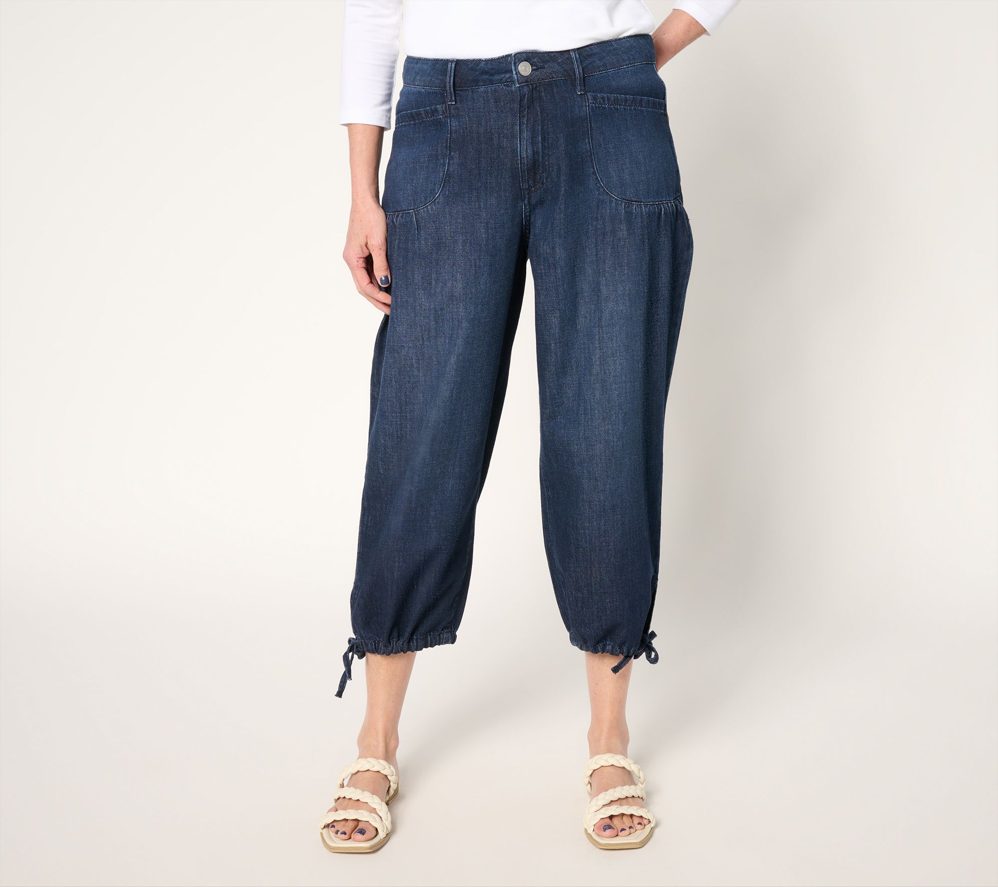 "As Is" LOGO by Lori Goldstein Reg Cotton Chambray Crop Pants