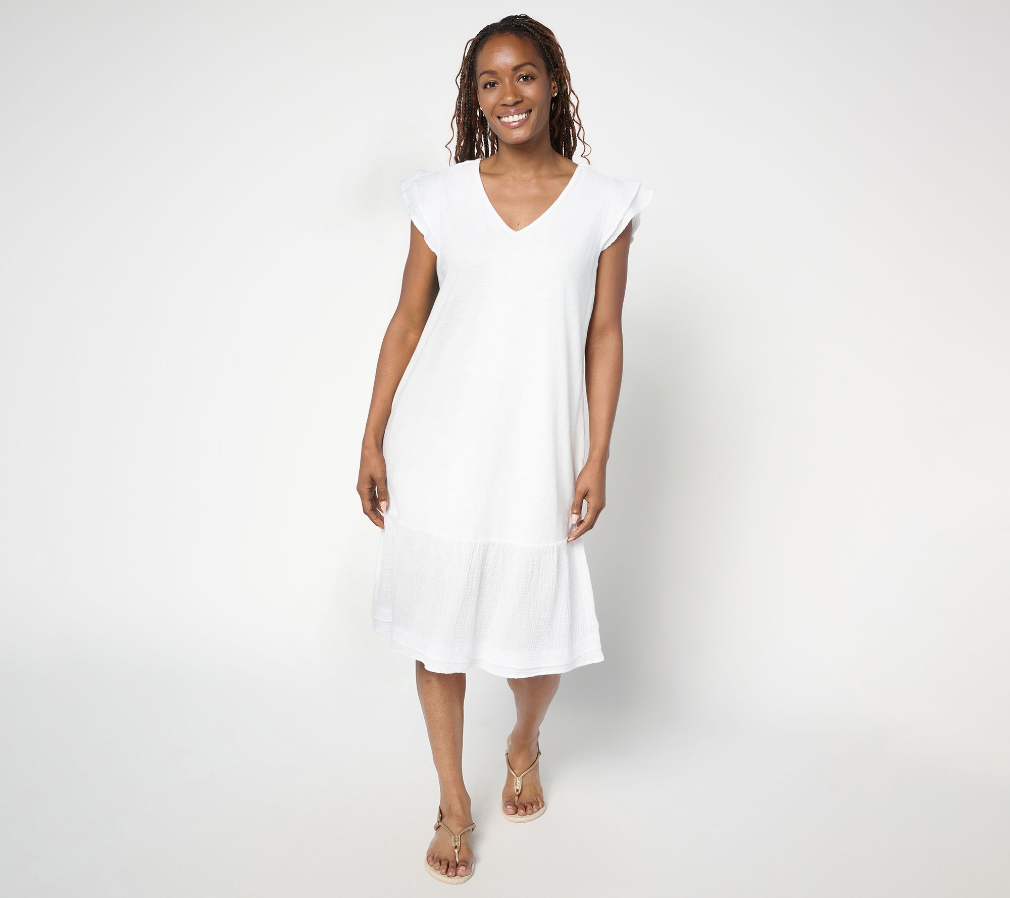 "As Is" AnyBody Petite Slub Jersey and Gauze Mixed Dress
