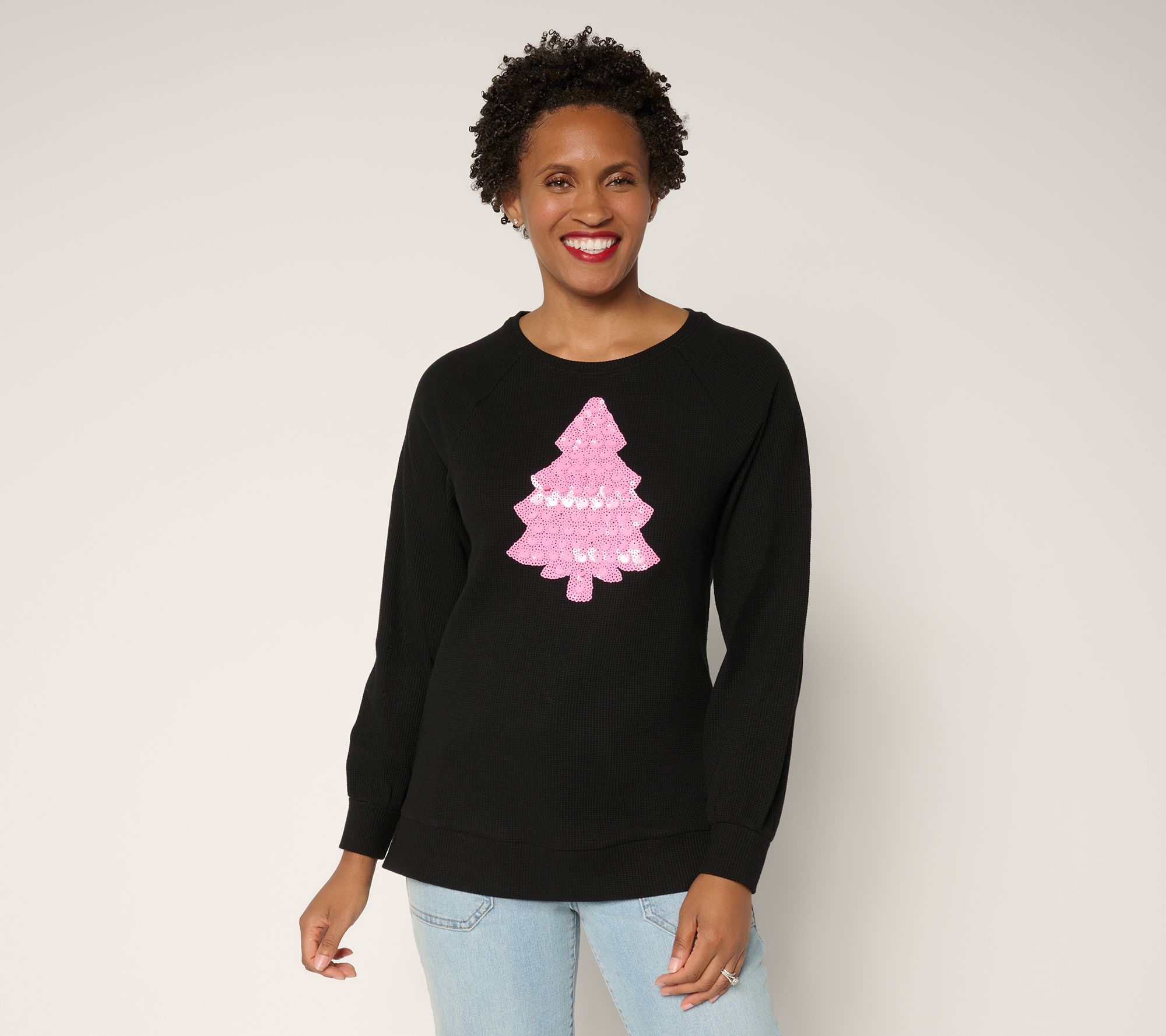 "As Is" Quacker Factory Dreaming of a Pink Christmas Waffle Top