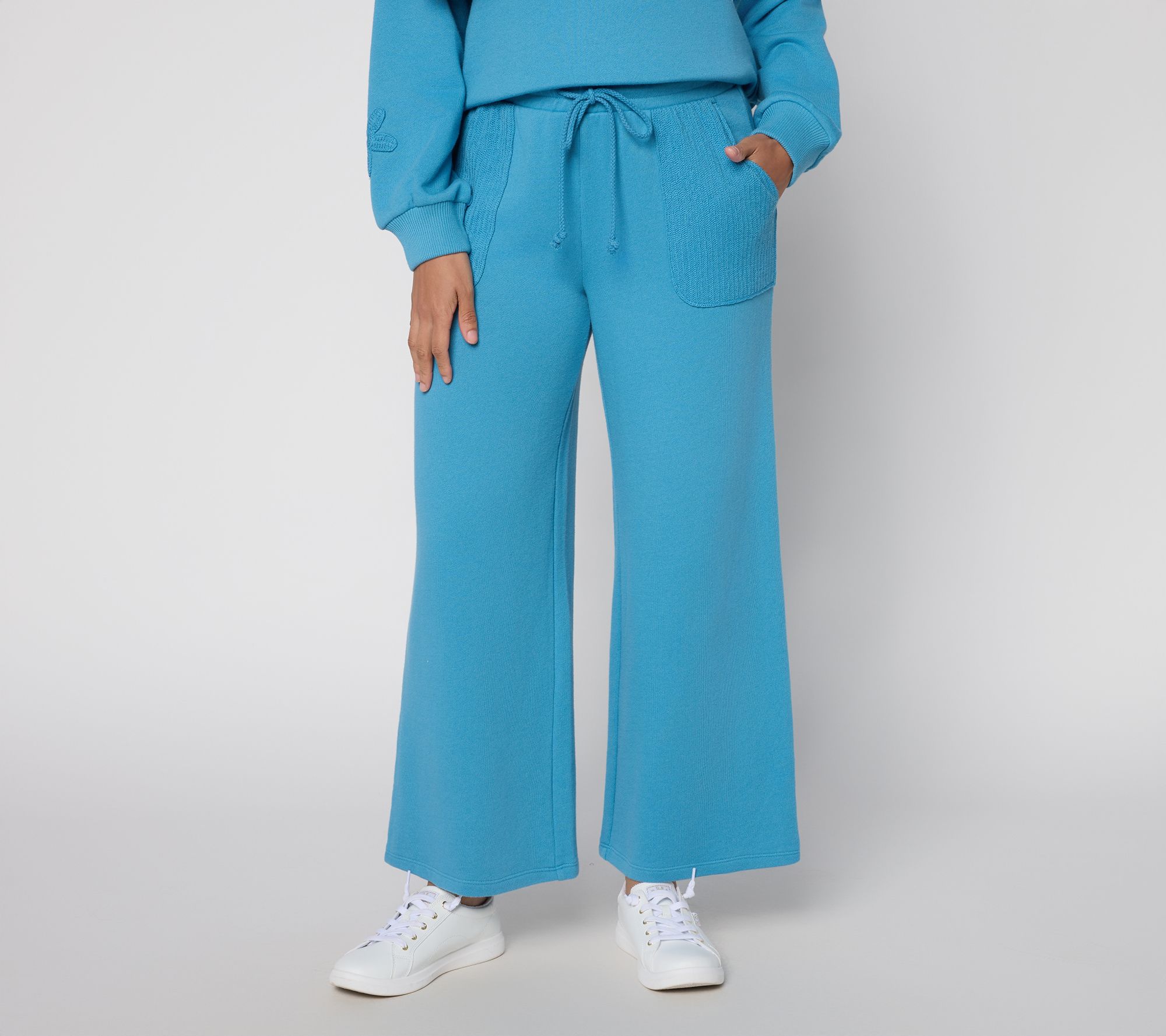 Peace Love World Petite Ankle French Terry Pants with Crochet