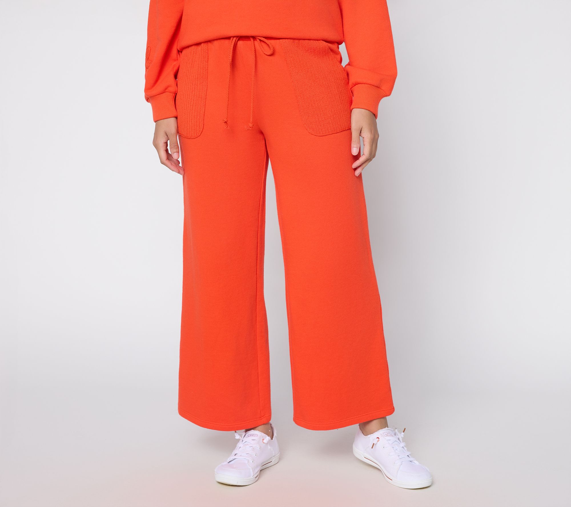 Peace Love World Petite Ankle French Terry Pants with Crochet