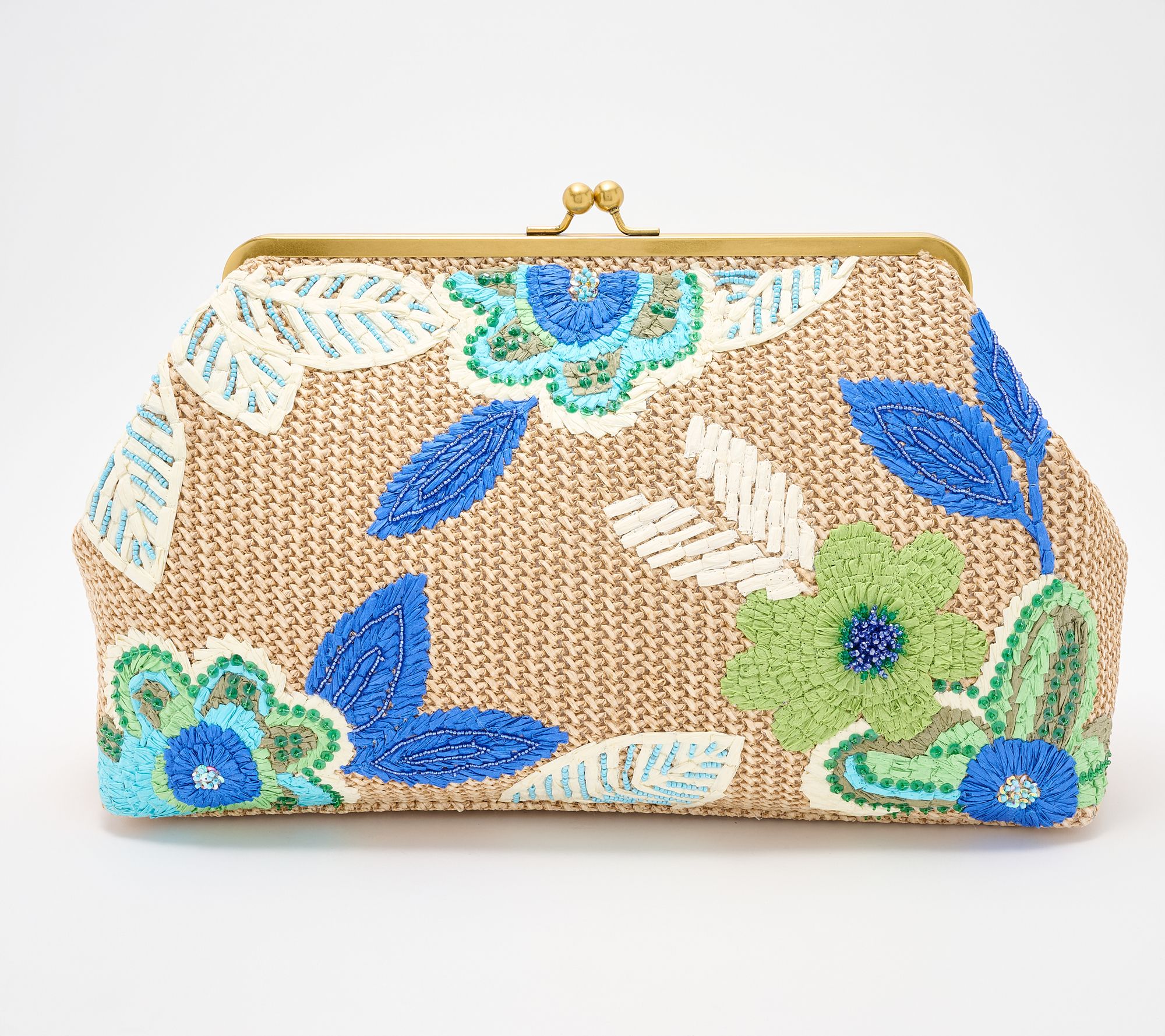 American Leather Co. Grace Embroidered Raffia Clutch