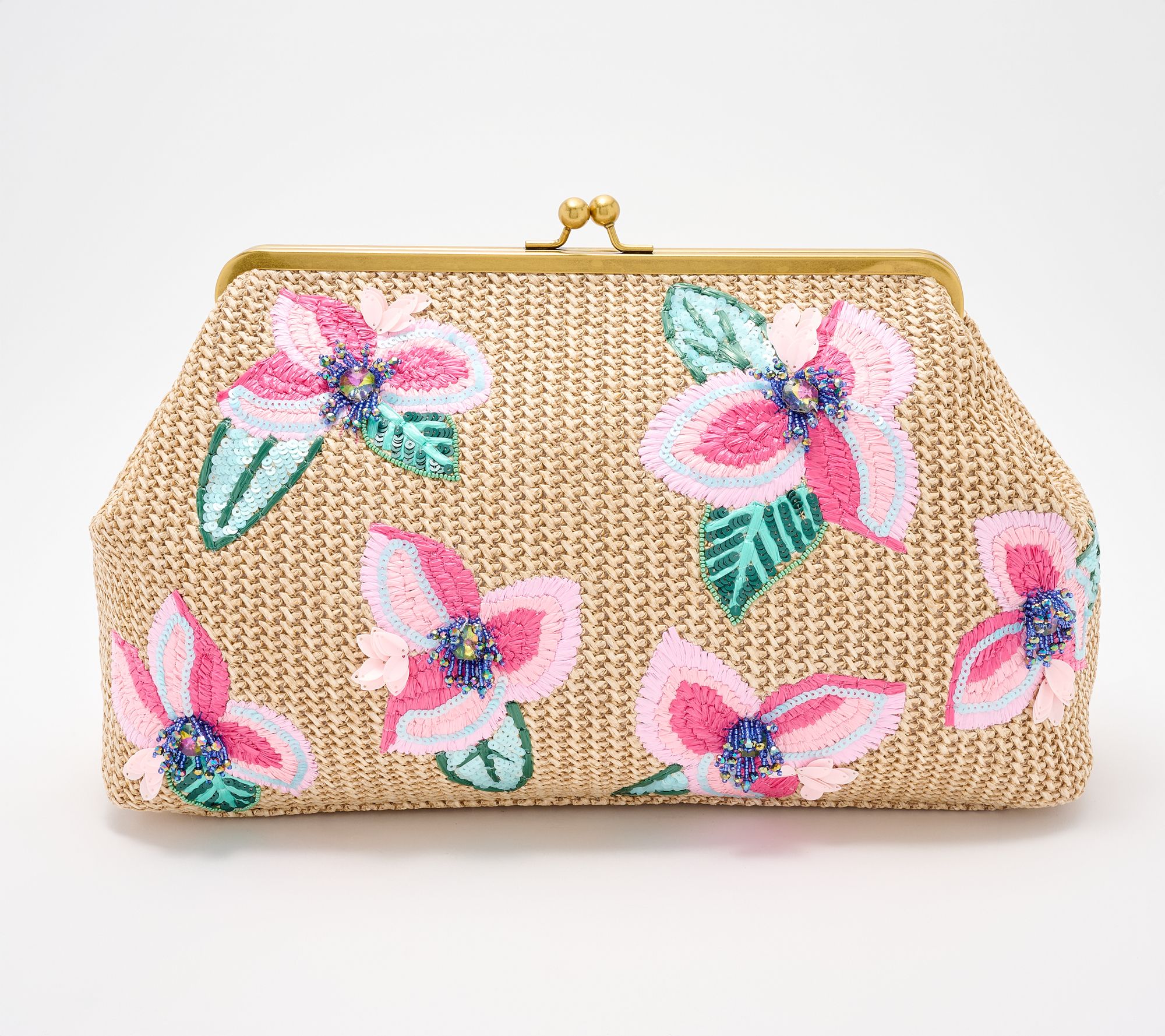 American Leather Co. Grace Embroidered Raffia Clutch