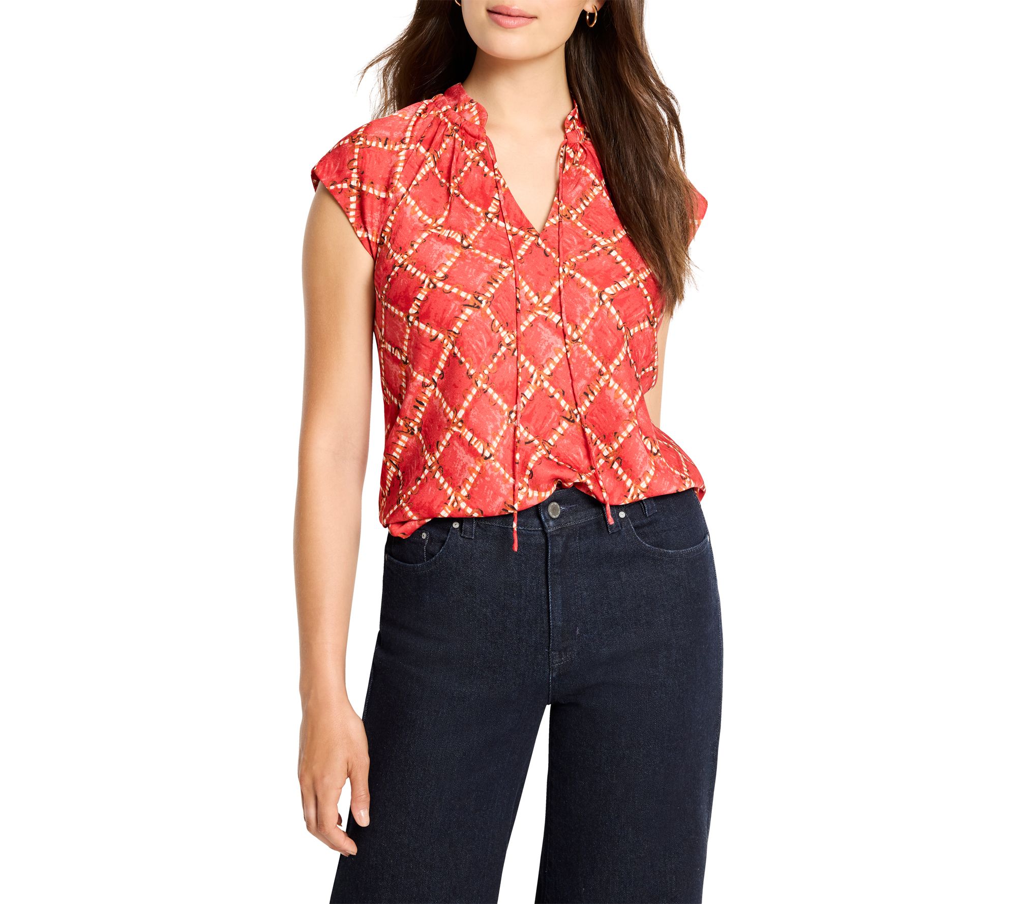 NIC+ZOE Squiggle Check Cap Sleeve Top