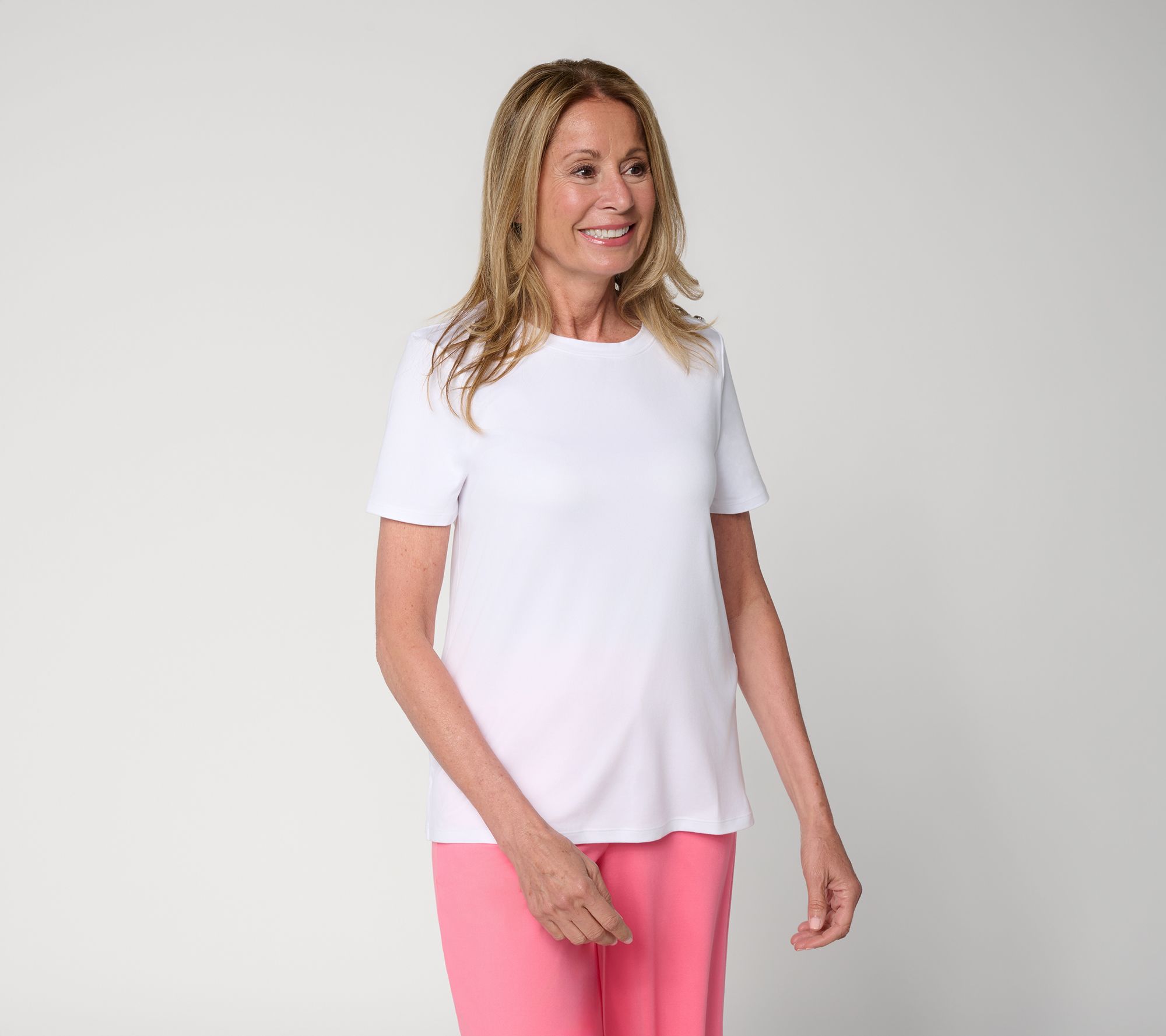 Cuddl Duds Flexwear Tee with Shoulder Buttons