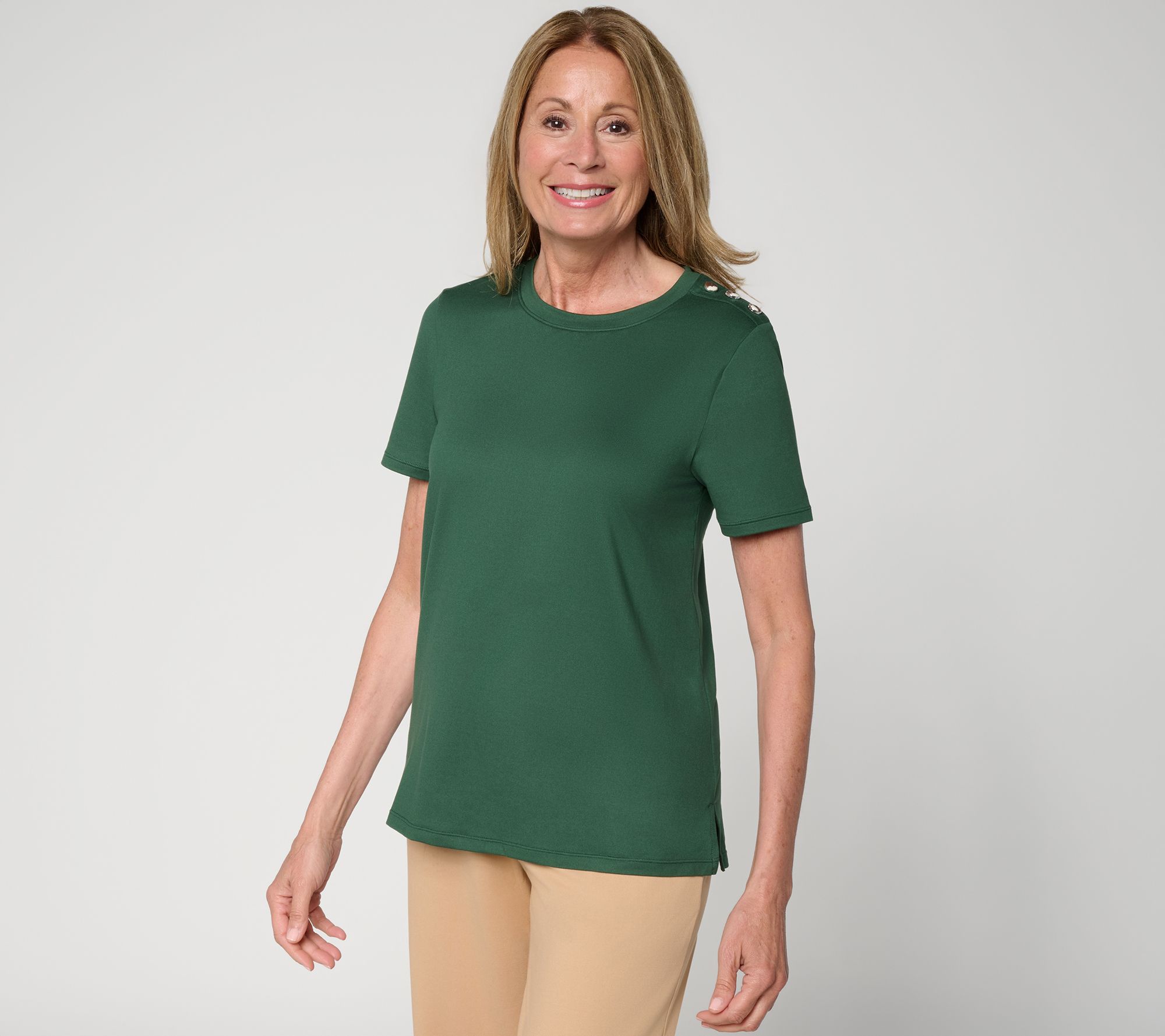 Cuddl Duds Flexwear Tee with Shoulder Buttons