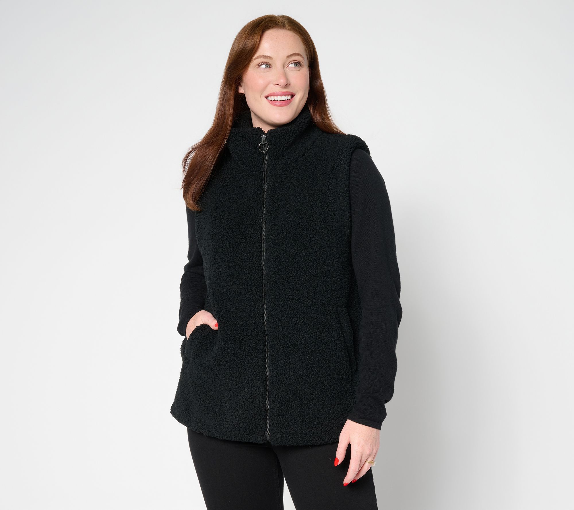 "As Is" Susan Graver Weekend Petite Knit Boucle Zip Front Vest