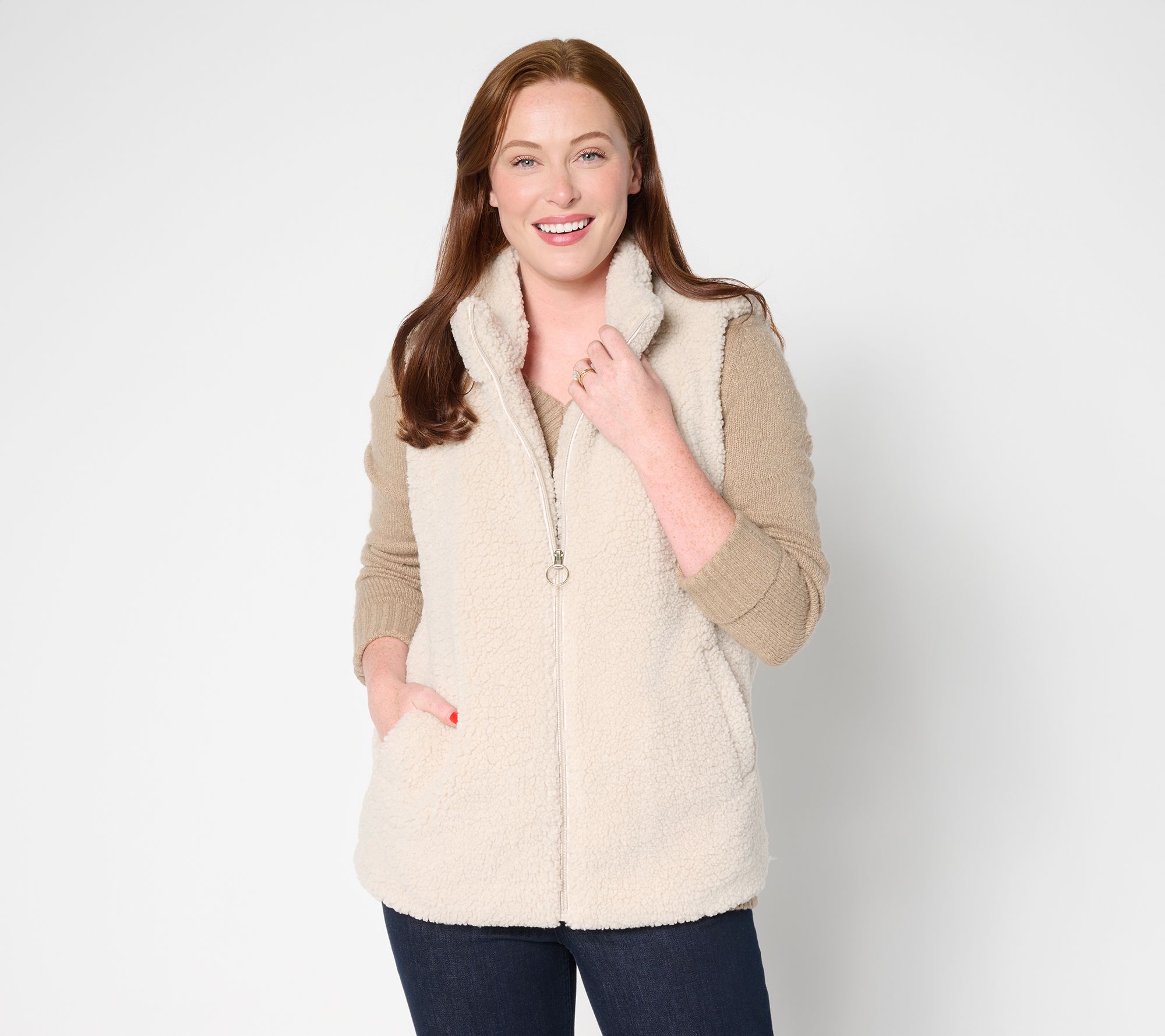 "As Is" Susan Graver Weekend Petite Knit Boucle Zip Front Vest