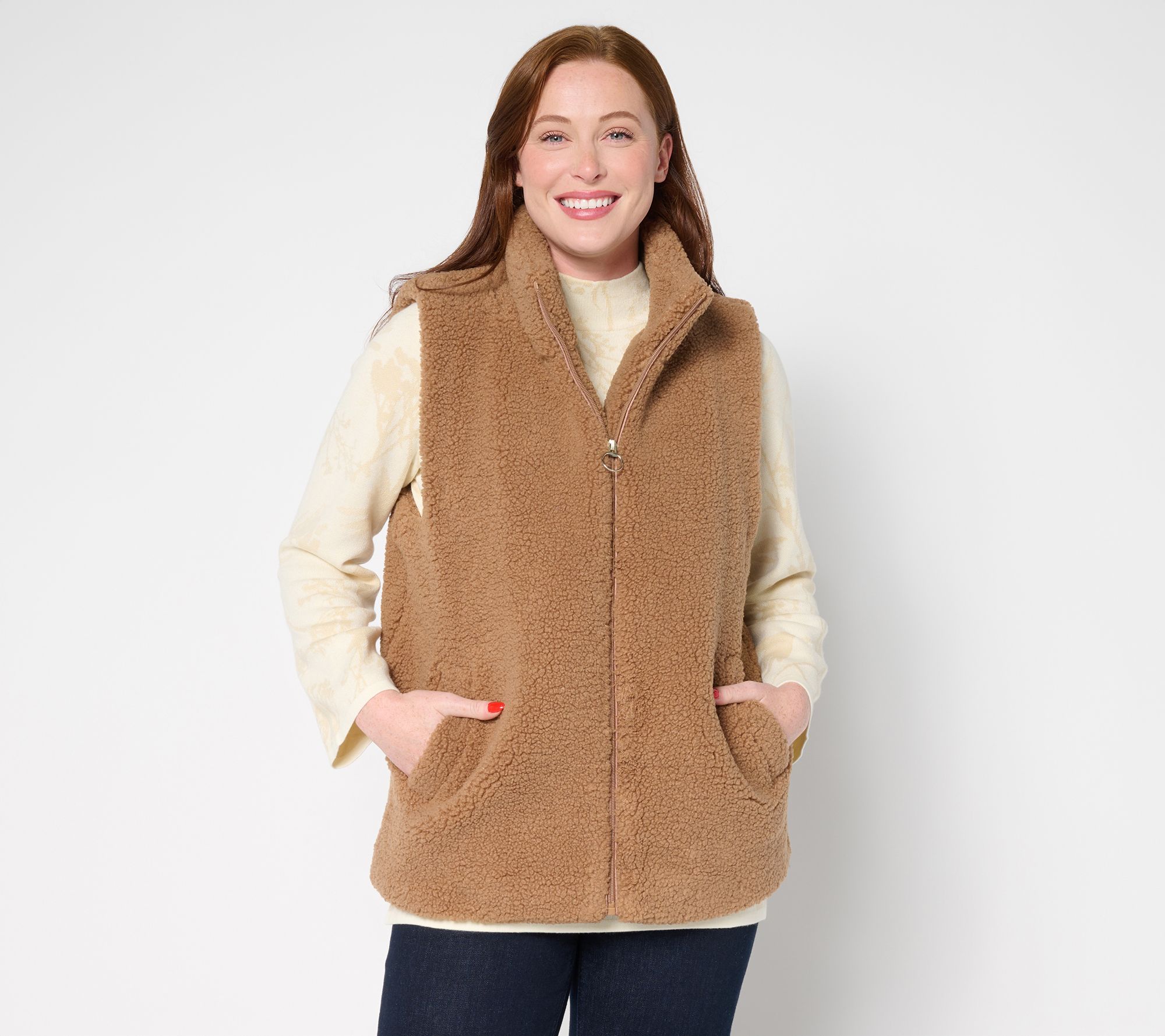 "As Is" Susan Graver Weekend Petite Knit Boucle Zip Front Vest