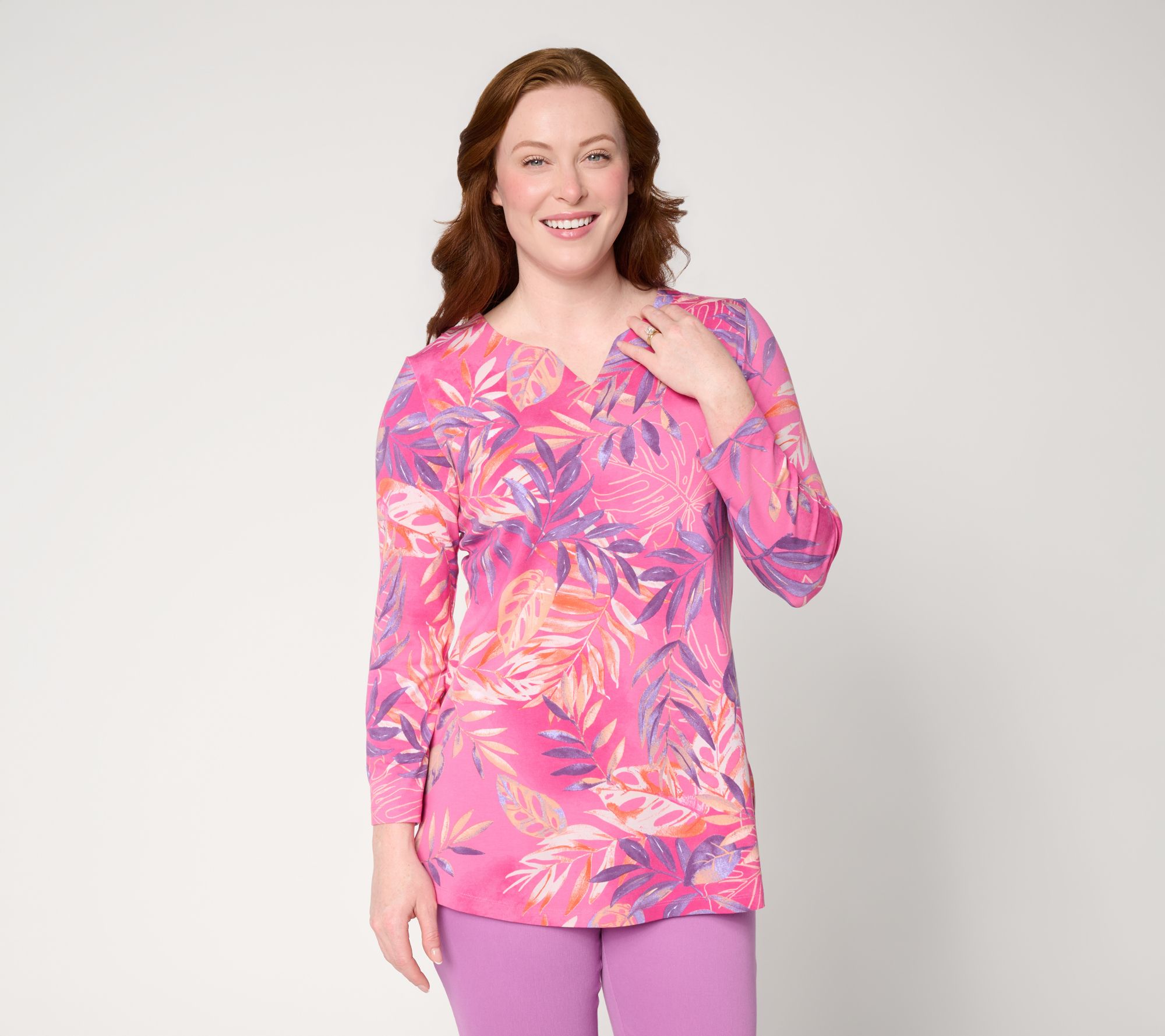  Denim & Co. Regular Printed So Soft Jersey Bracelet Sleeve Tunic