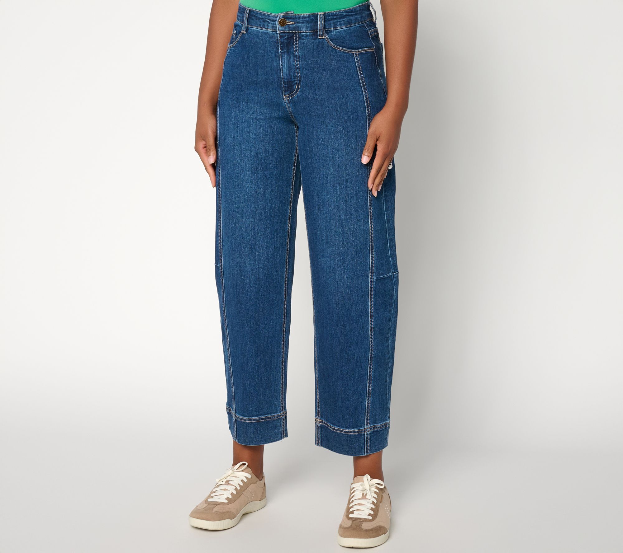 Susan Graver Stretch Denim Petite Barely Barrel Ankle Jeans