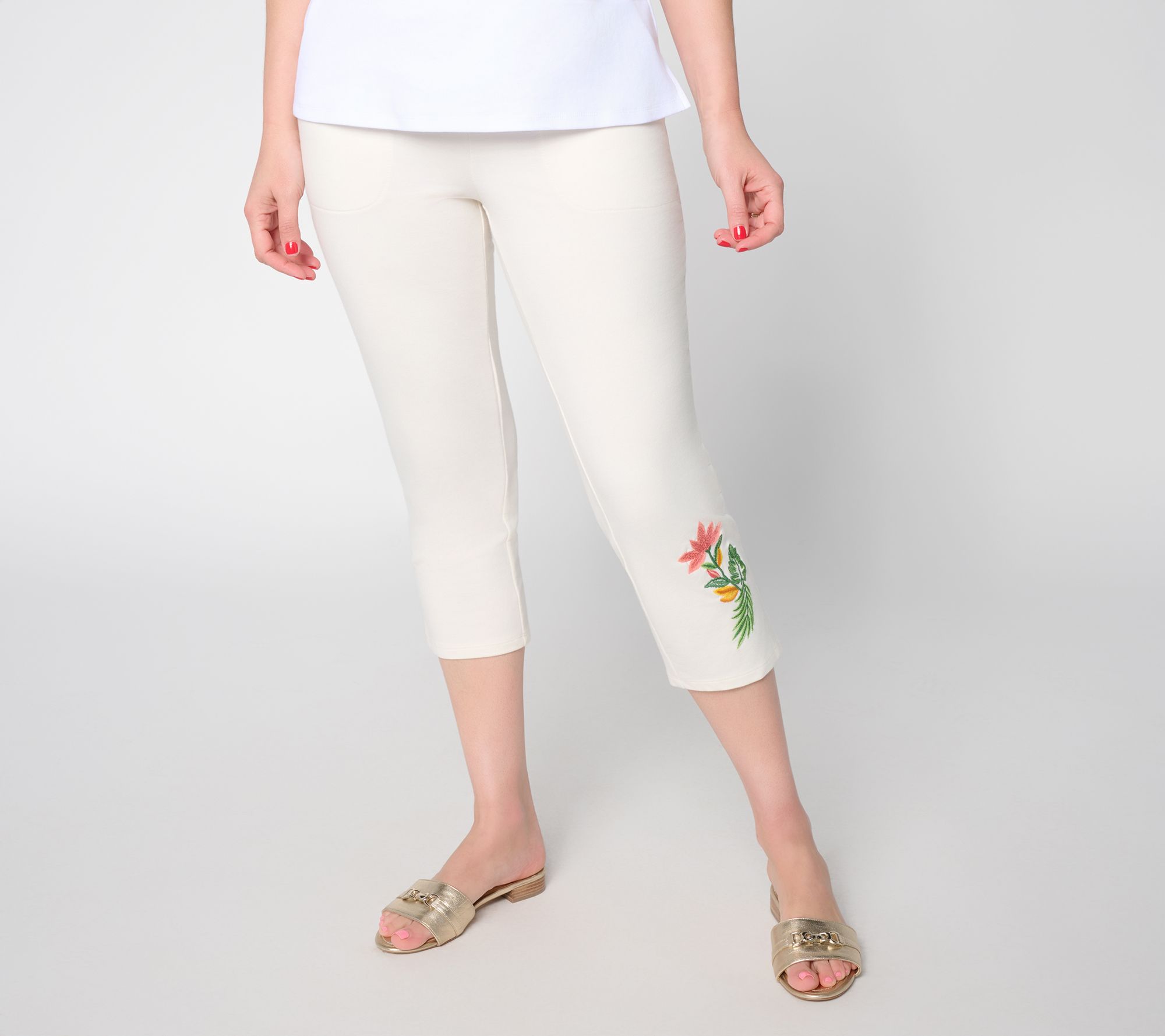 Denim & Co. Petite French Terry Slim-Leg Crop Pants