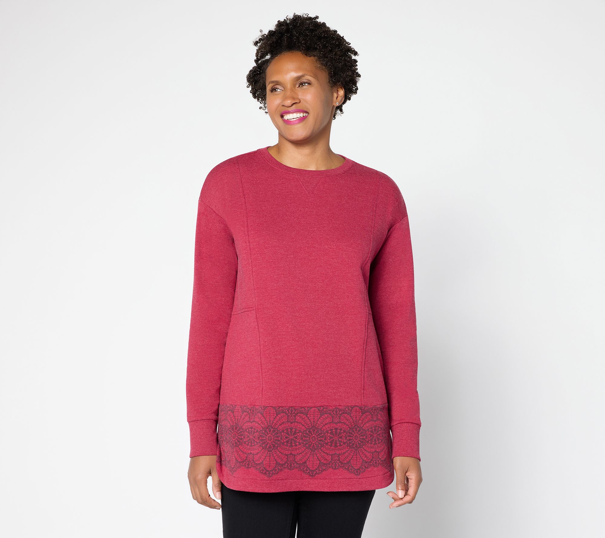 "As Is" LOGO by Lori Goldstein Petite French Terry Border Print Tunic