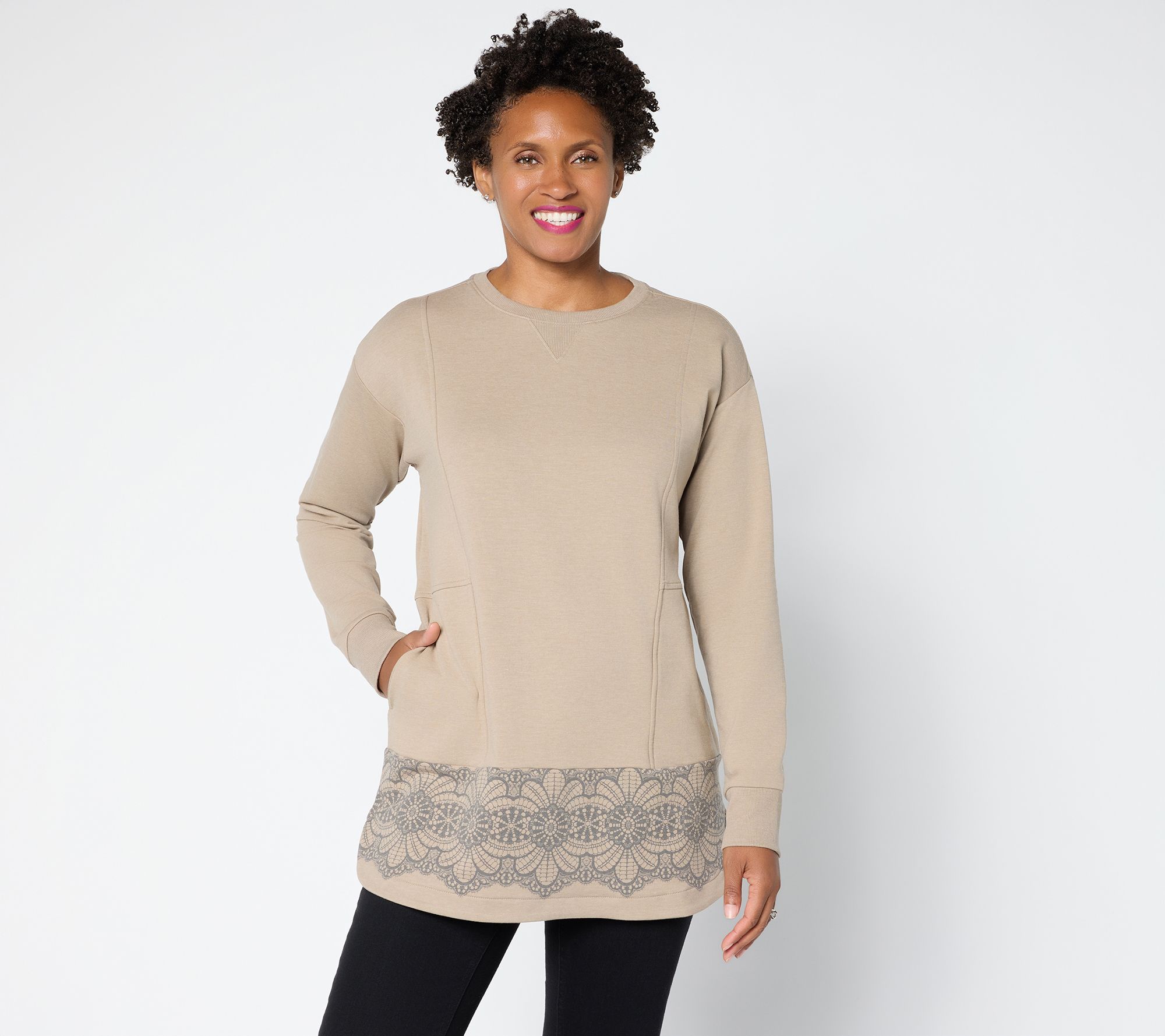 "As Is" LOGO by Lori Goldstein Petite French Terry Border Print Tunic