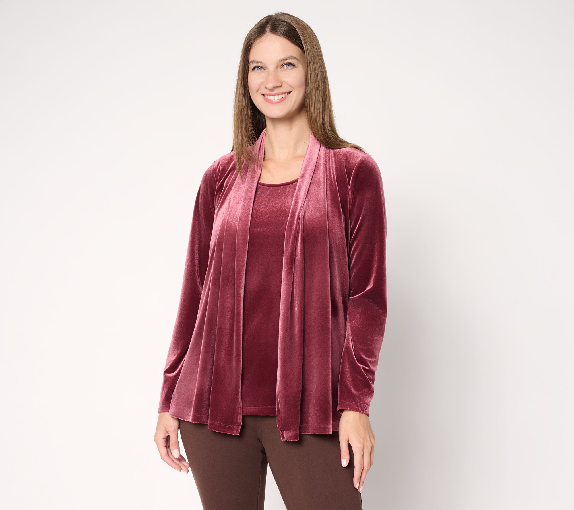 "As Is" Susan Graver Regular Knit Velvet Cardigan & Tank Set