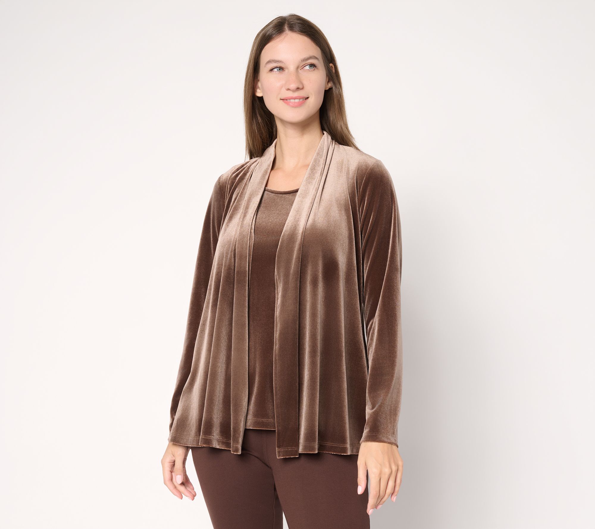 "As Is" Susan Graver Regular Knit Velvet Cardigan & Tank Set