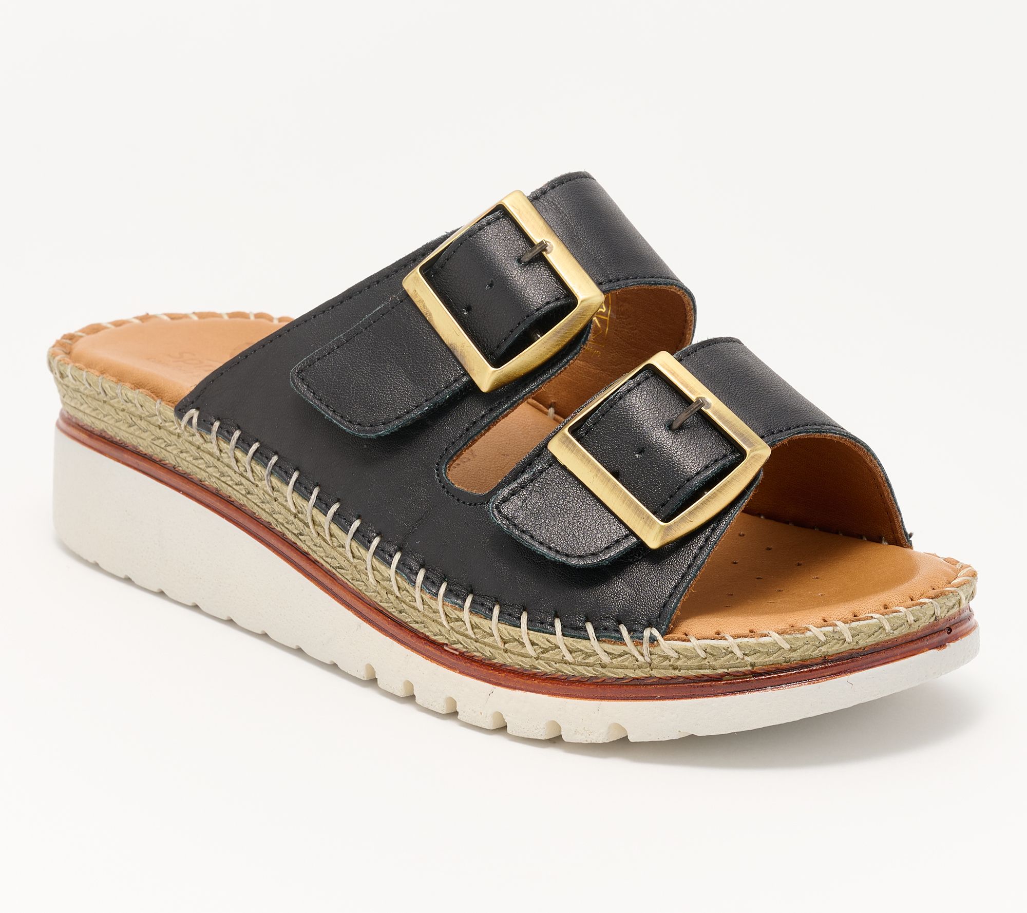 Spring Step Leather Two-Strap Slide Sandals - Minisia